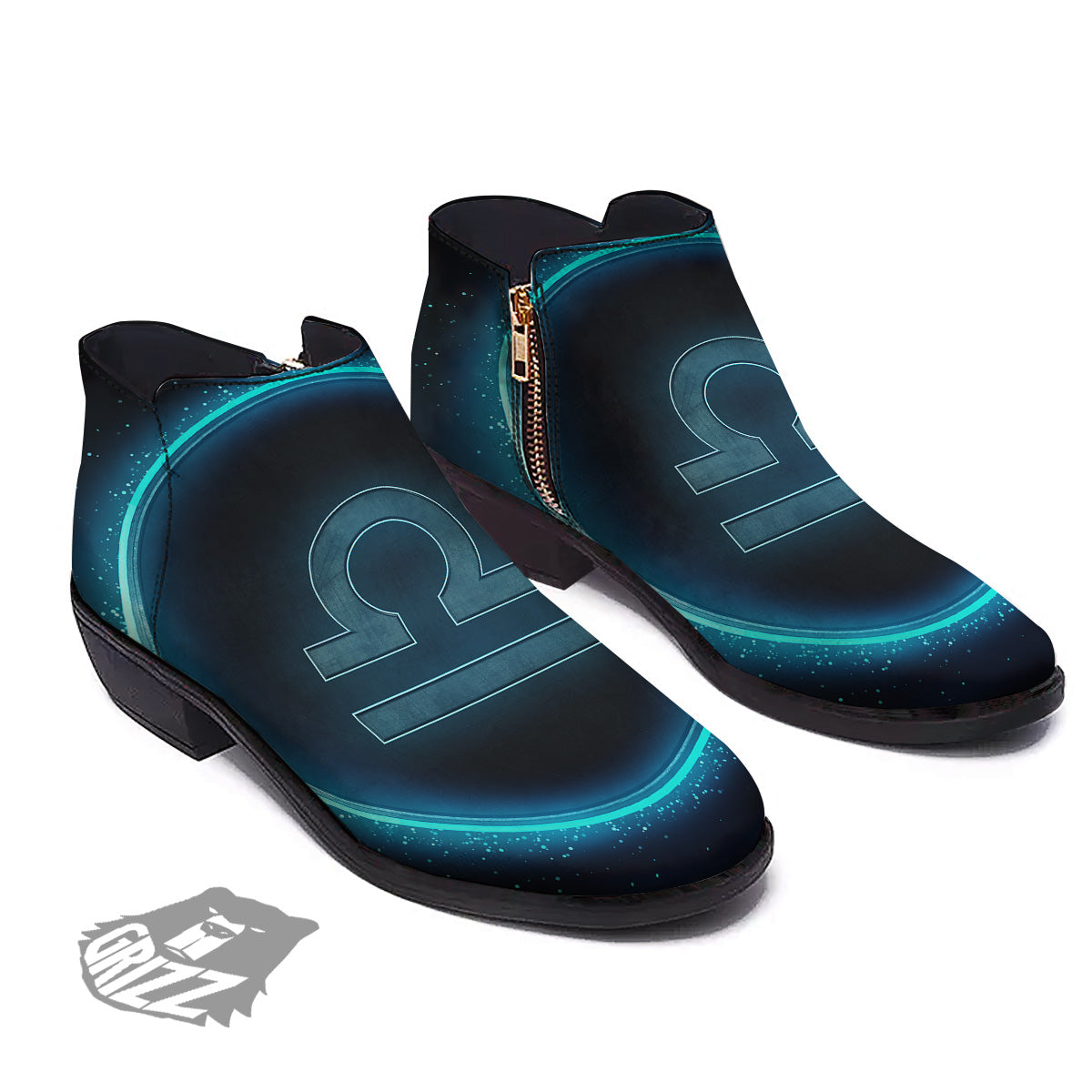 Zodiac Sign Blue Libra Print Ankle Boots-grizzshop