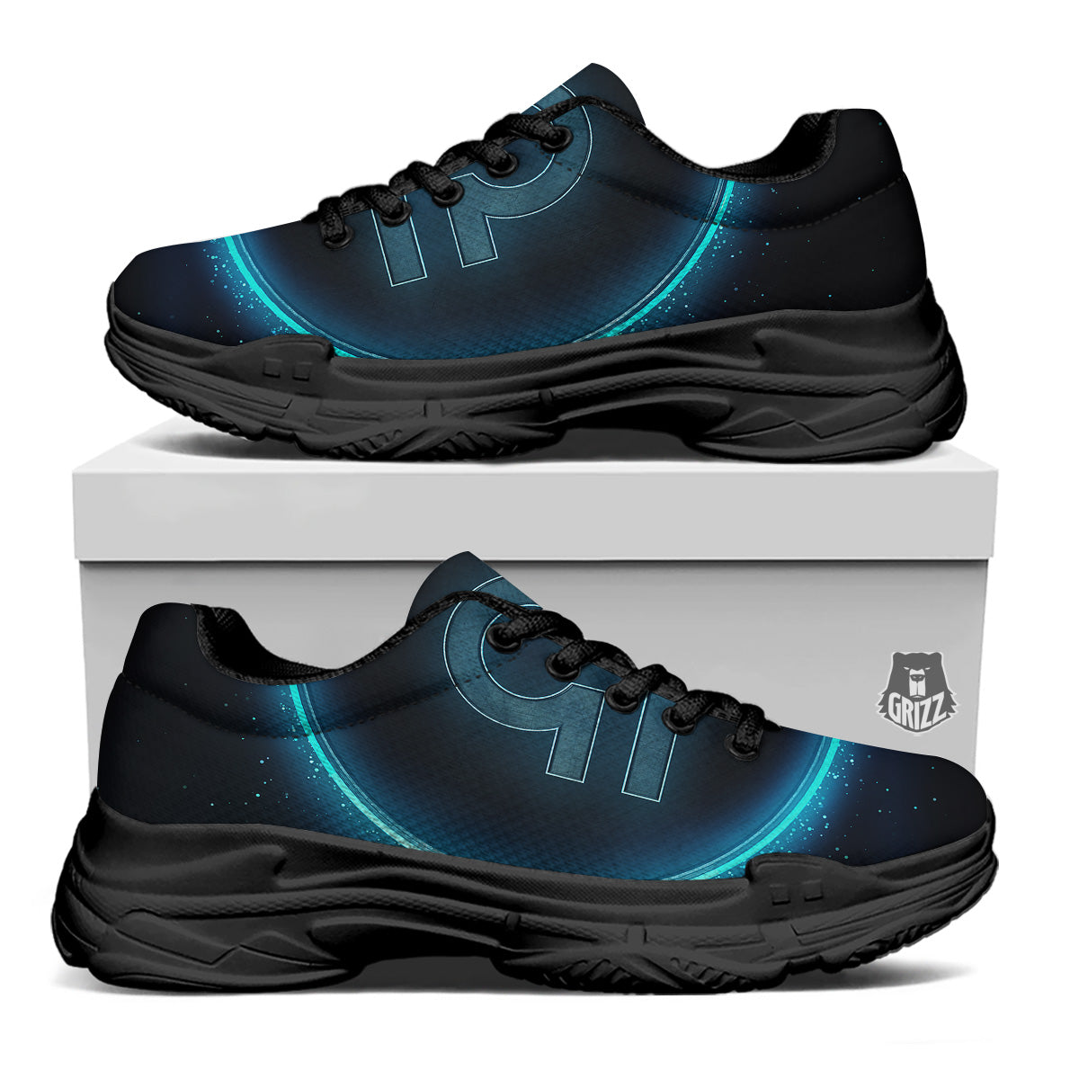 Zodiac Sign Blue Libra Print Black Chunky Shoes-grizzshop