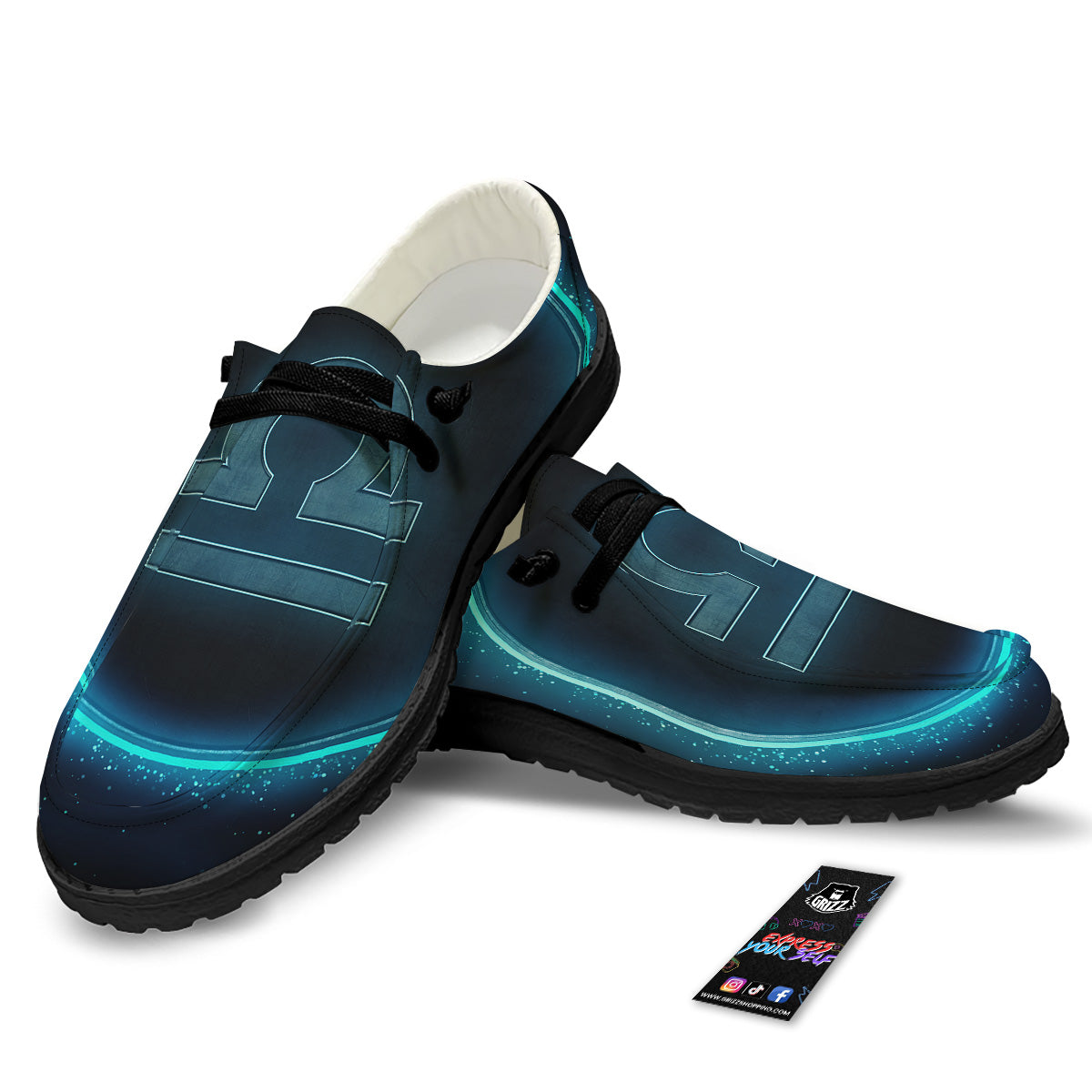 Zodiac Sign Blue Libra Print Black Loafers-grizzshop