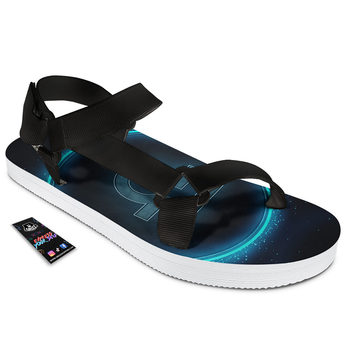 Zodiac Sign Blue Libra Print Black Open Toe Sandals-grizzshop