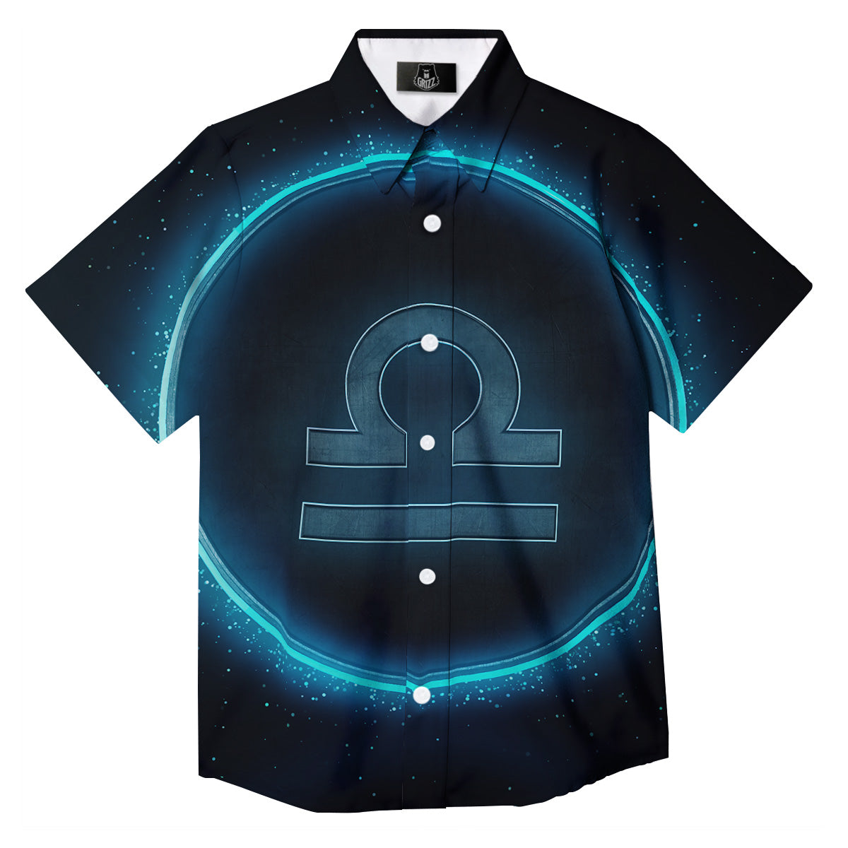 Zodiac Sign Blue Libra Print Button Up Shirt-grizzshop