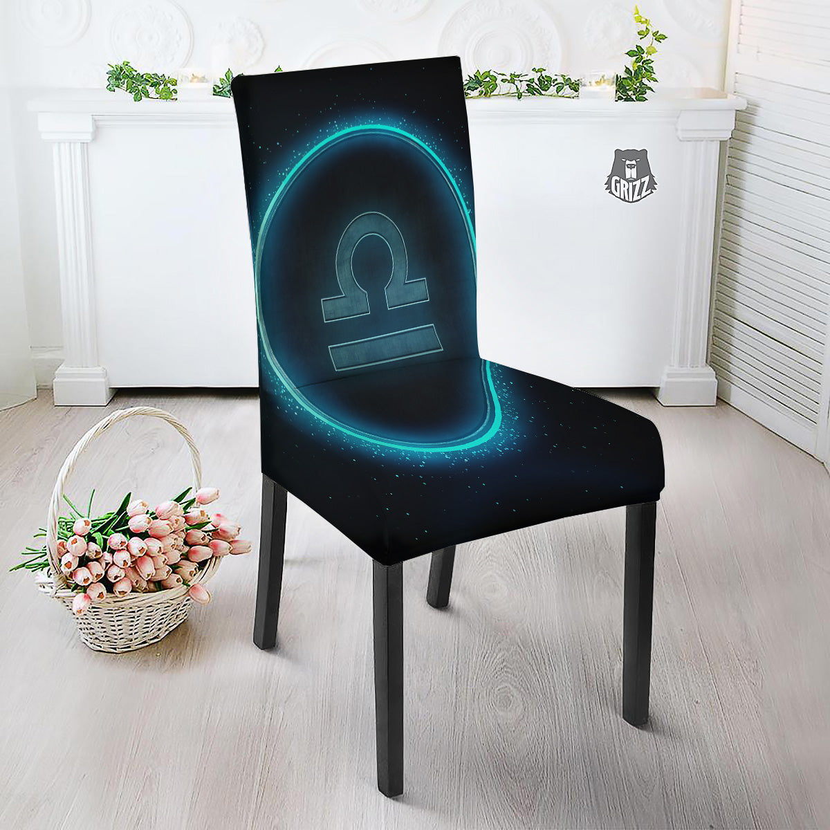 Zodiac Sign Blue Libra Print Dining Chair Slipcover-grizzshop