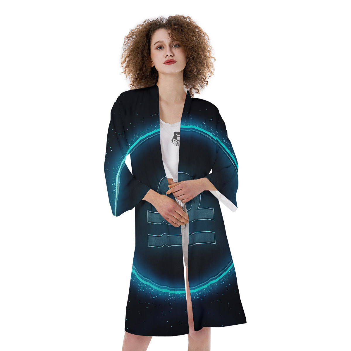 Zodiac Sign Blue Libra Print Kimono-grizzshop