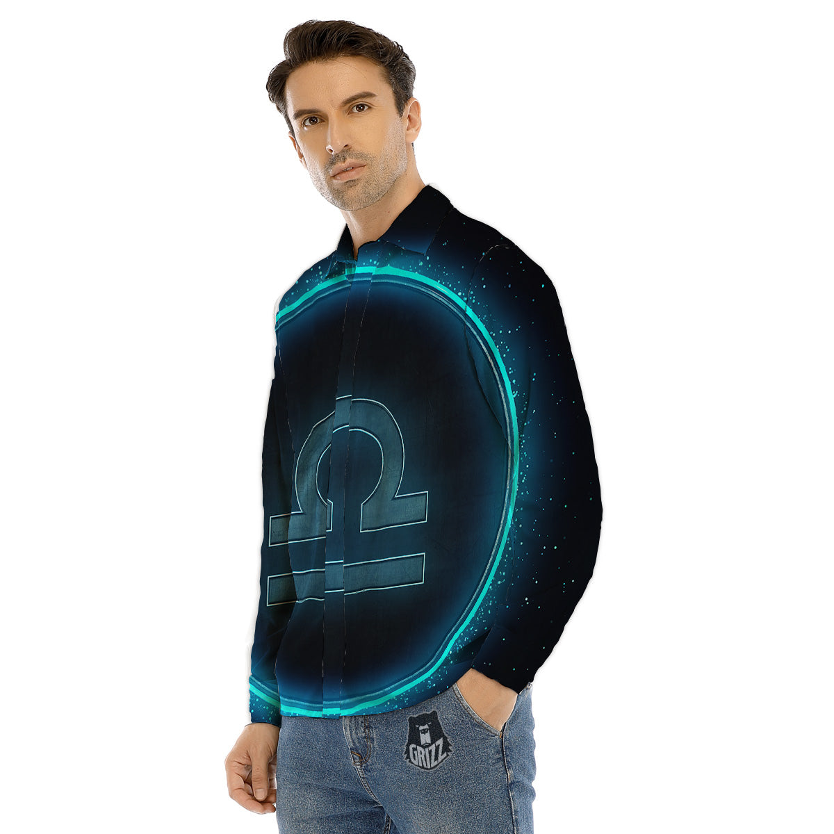 Zodiac Sign Blue Libra Print Men's Dress Shirts-grizzshop