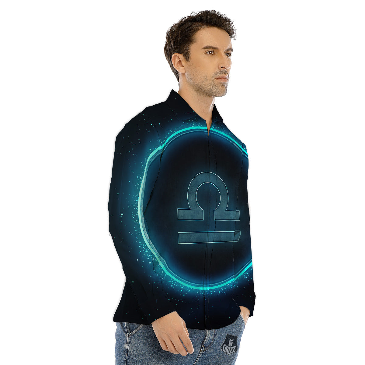 Zodiac Sign Blue Libra Print Men's Dress Shirts-grizzshop