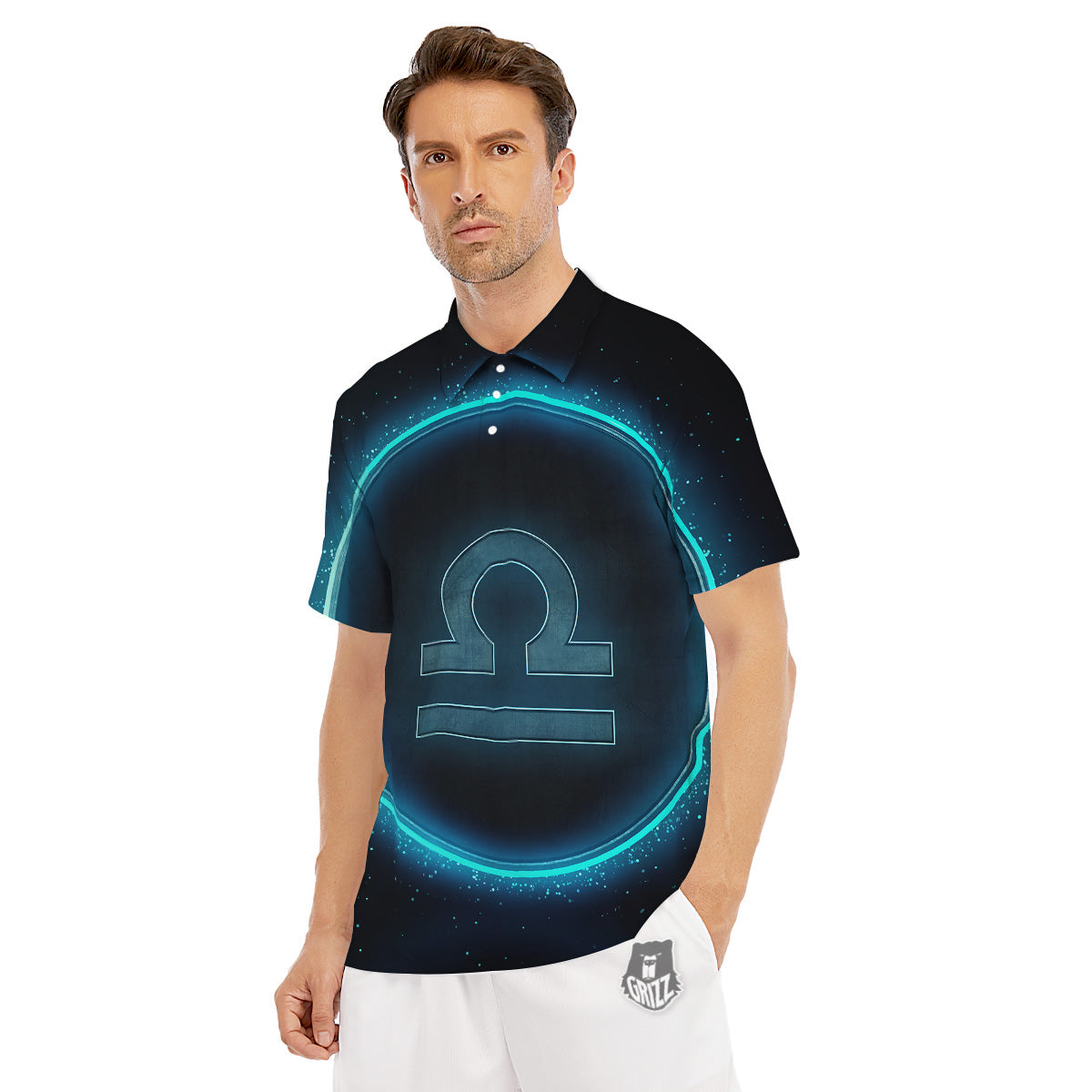 Zodiac Sign Blue Libra Print Men's Golf Shirts-grizzshop