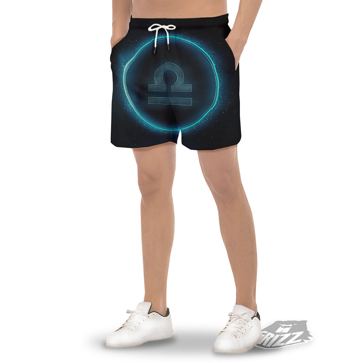 Zodiac Sign Blue Libra Print Men's Gym Shorts-grizzshop