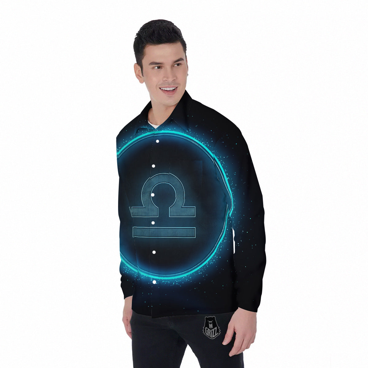Zodiac Sign Blue Libra Print Men's Long Sleeve Shirts-grizzshop