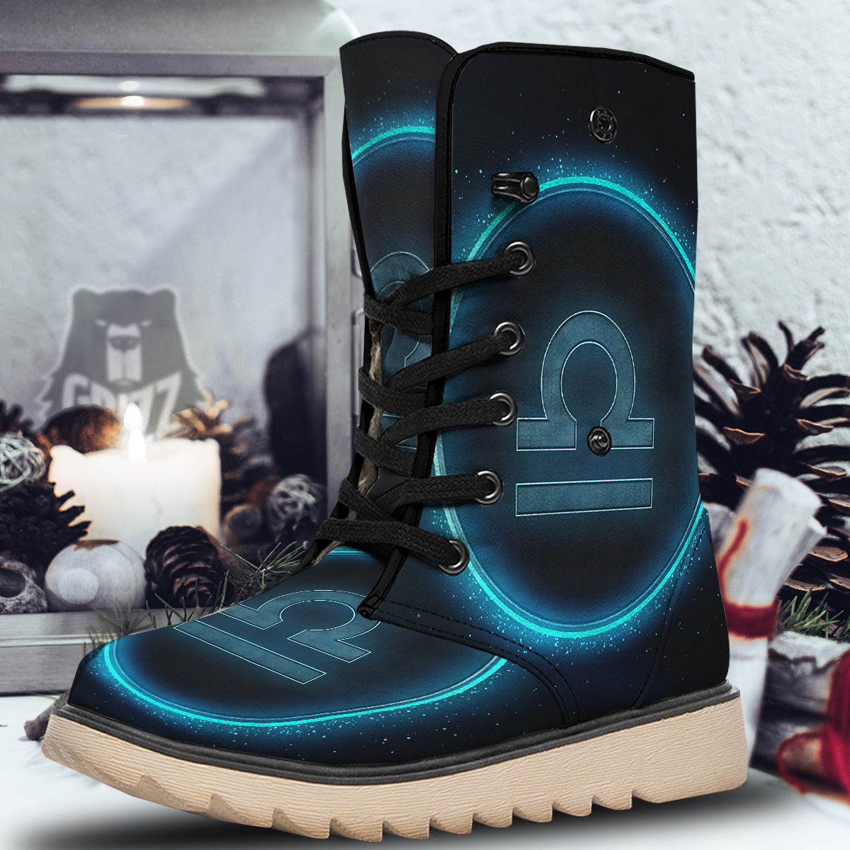 Zodiac Sign Blue Libra Print Snow Boots-grizzshop
