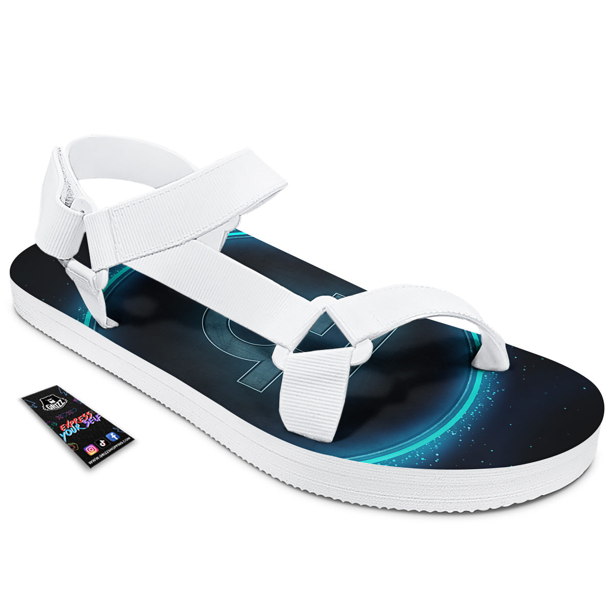 Zodiac Sign Blue Libra Print White Open Toe Sandals-grizzshop