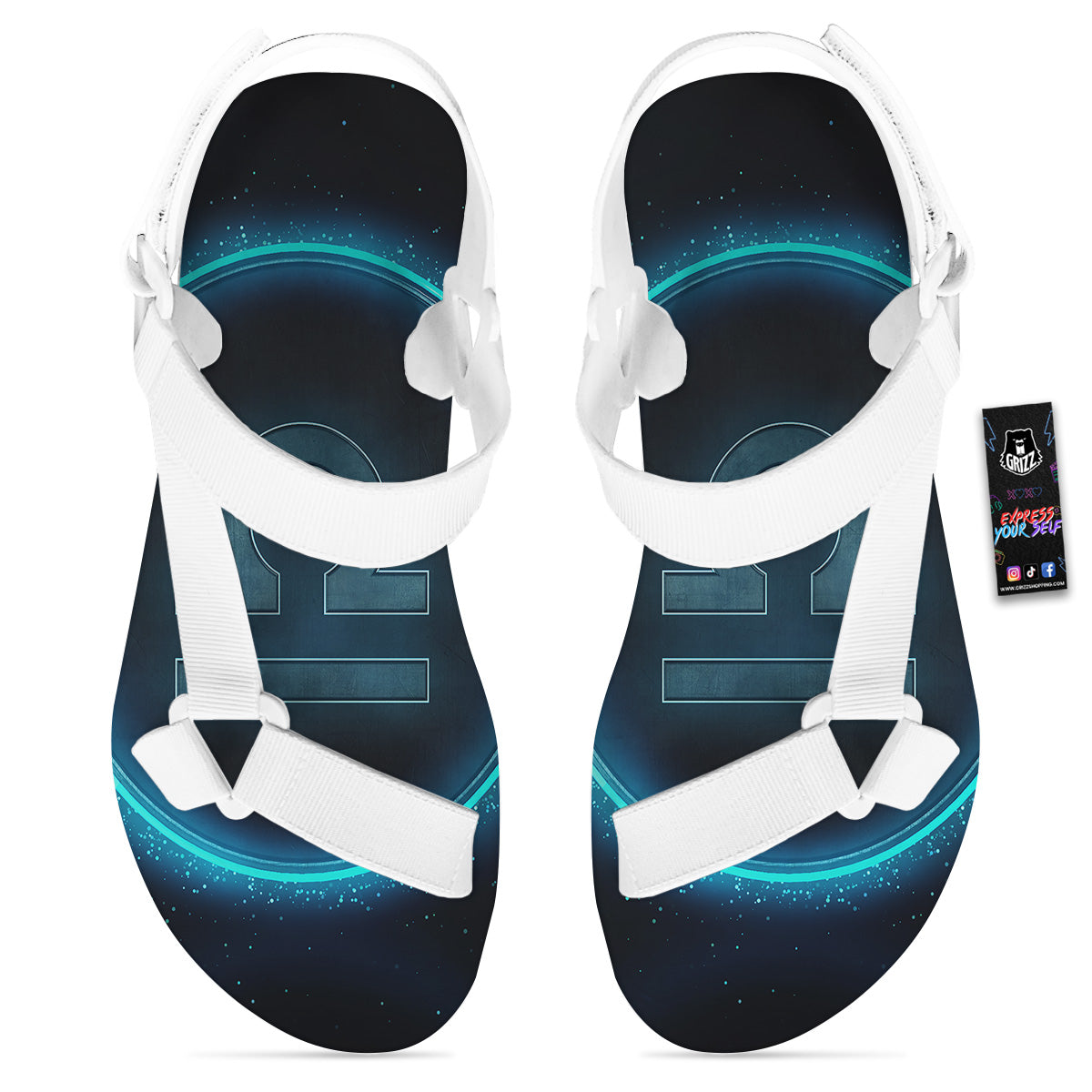 Zodiac Sign Blue Libra Print White Open Toe Sandals-grizzshop