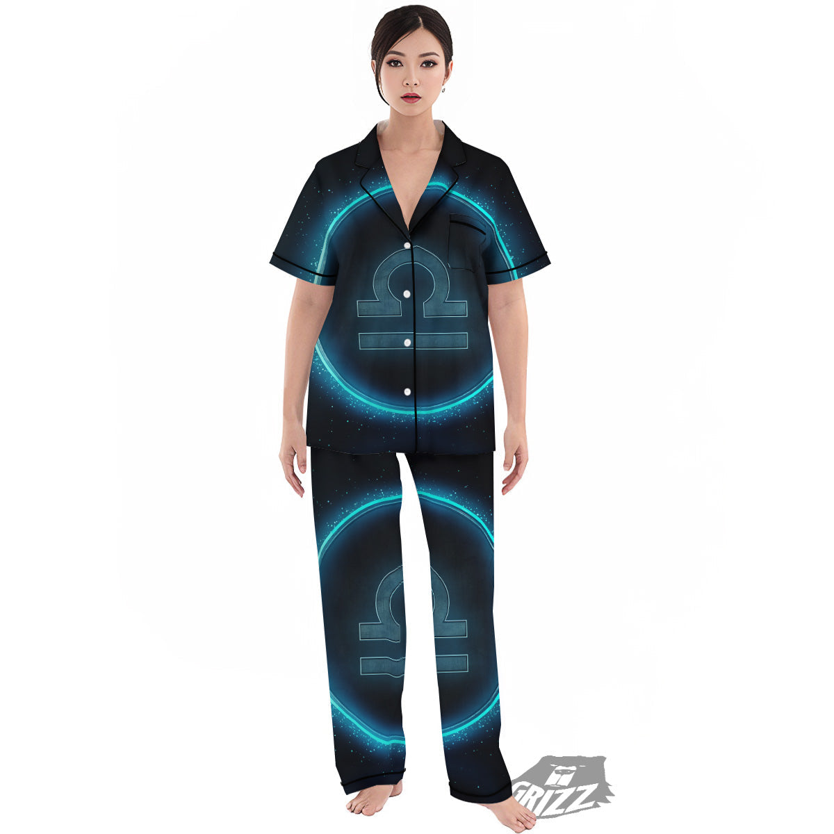 Zodiac Sign Blue Libra Print Women's Pajamas Set-grizzshop