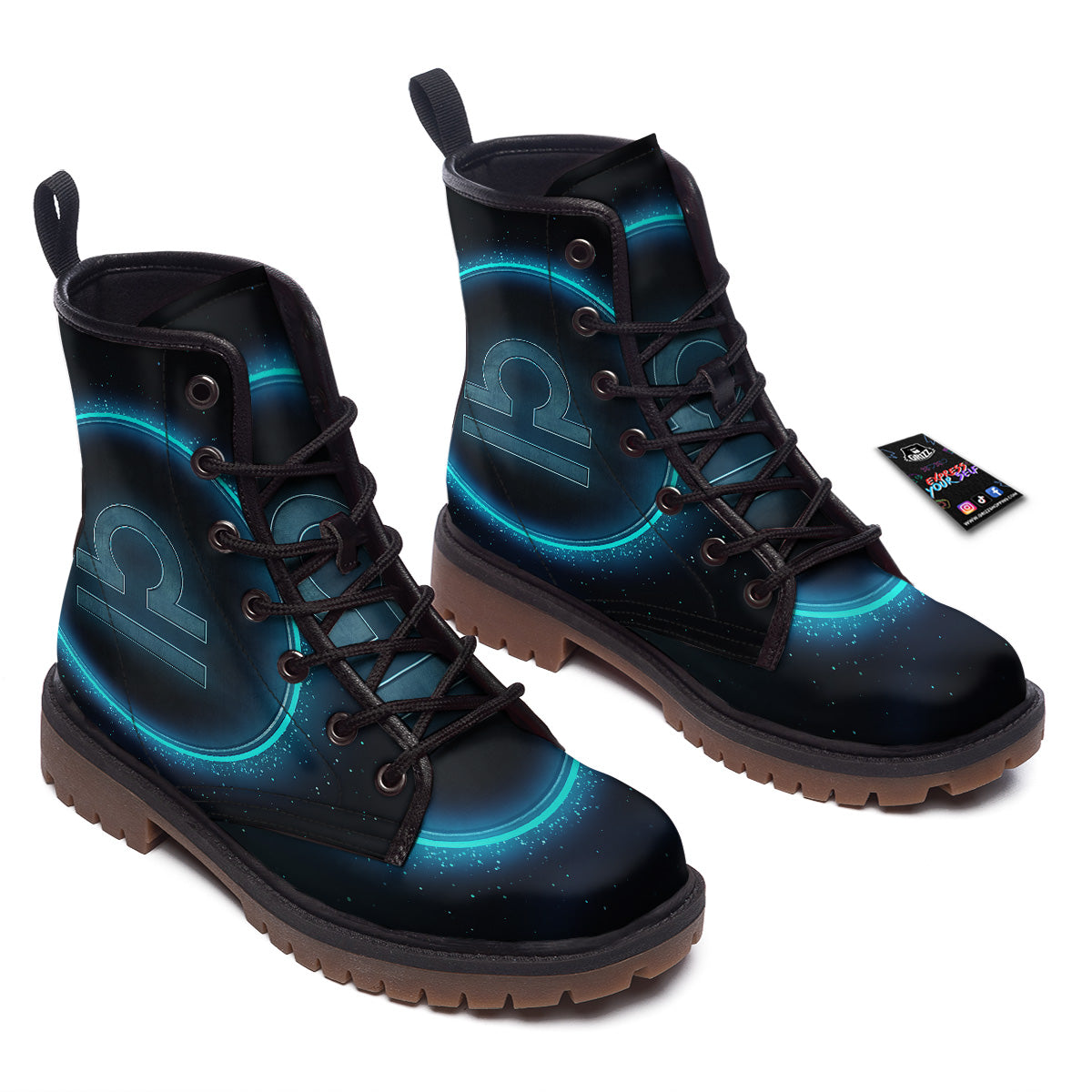 Zodiac Sign Blue Libra Print Work Boots-grizzshop