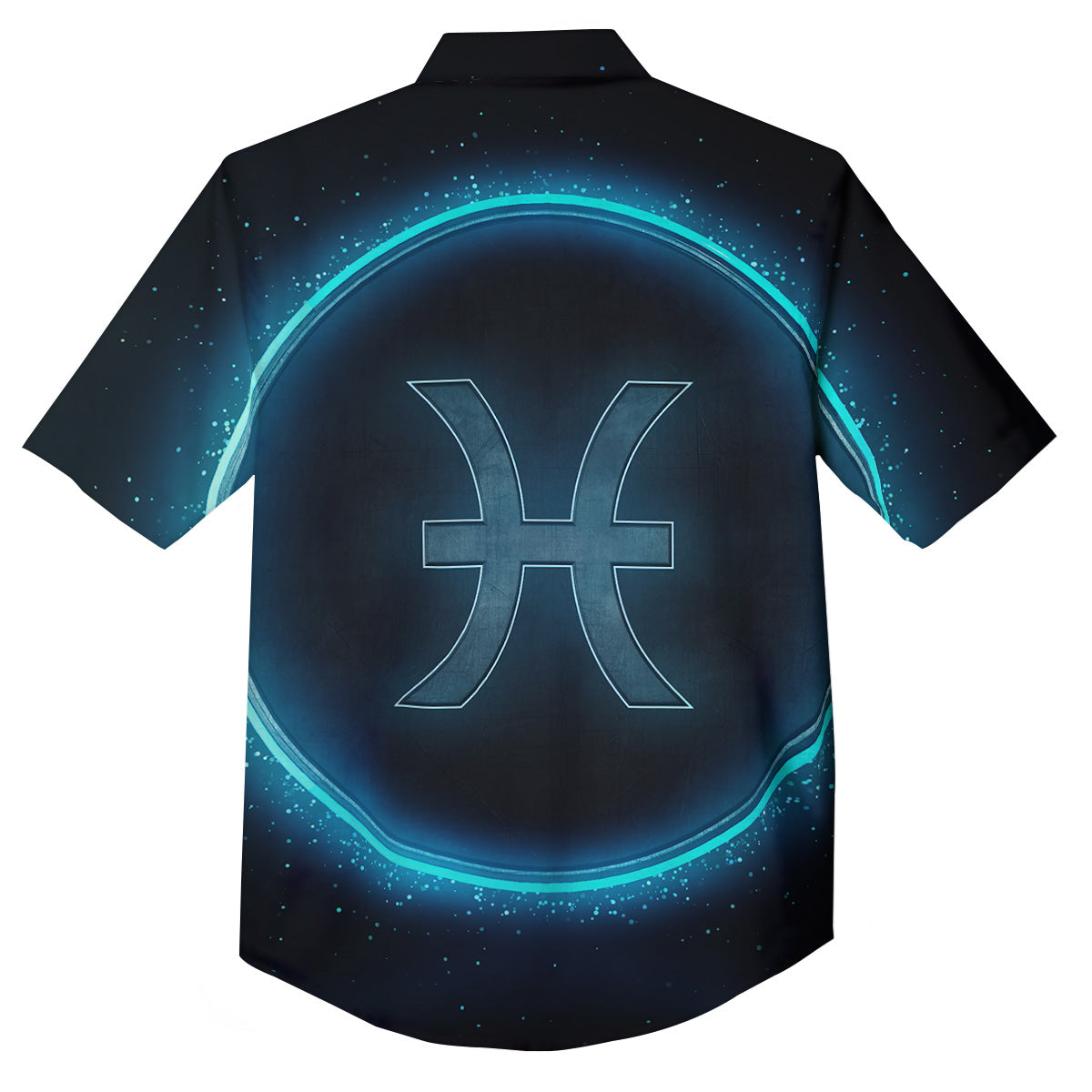 Zodiac Sign Blue Pisces Print Button Up Shirt-grizzshop