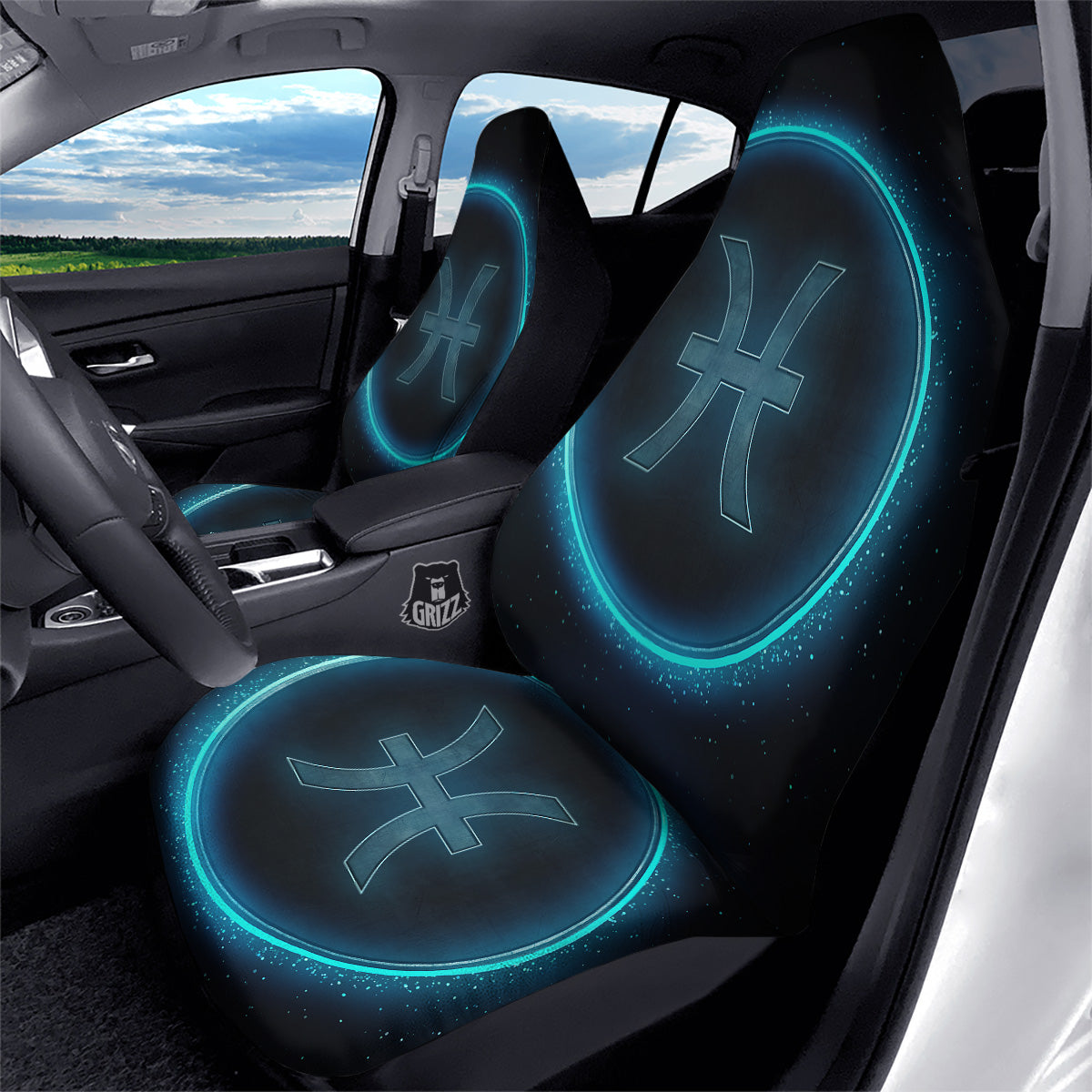 Zodiac Sign Blue Pisces Print Car Seat Covers-grizzshop