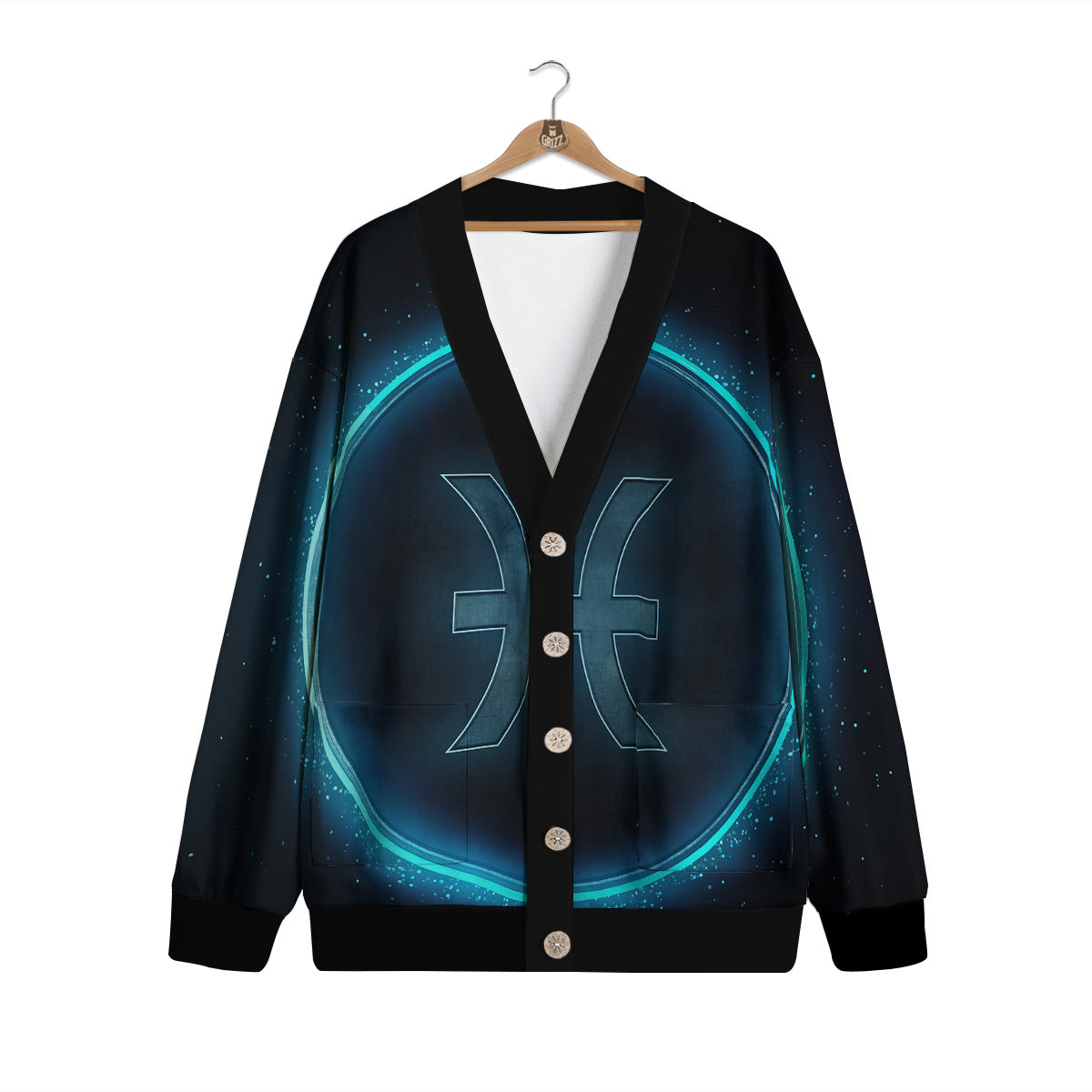 Zodiac Sign Blue Pisces Print Cardigan-grizzshop