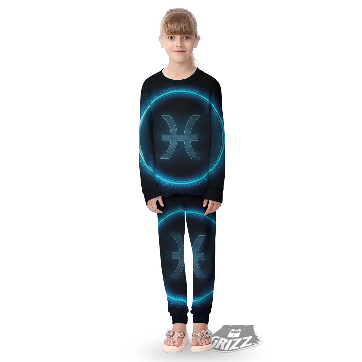 Zodiac Sign Blue Pisces Print Kid's Pajamas-grizzshop