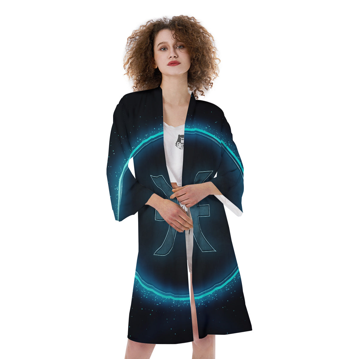 Zodiac Sign Blue Pisces Print Kimono-grizzshop