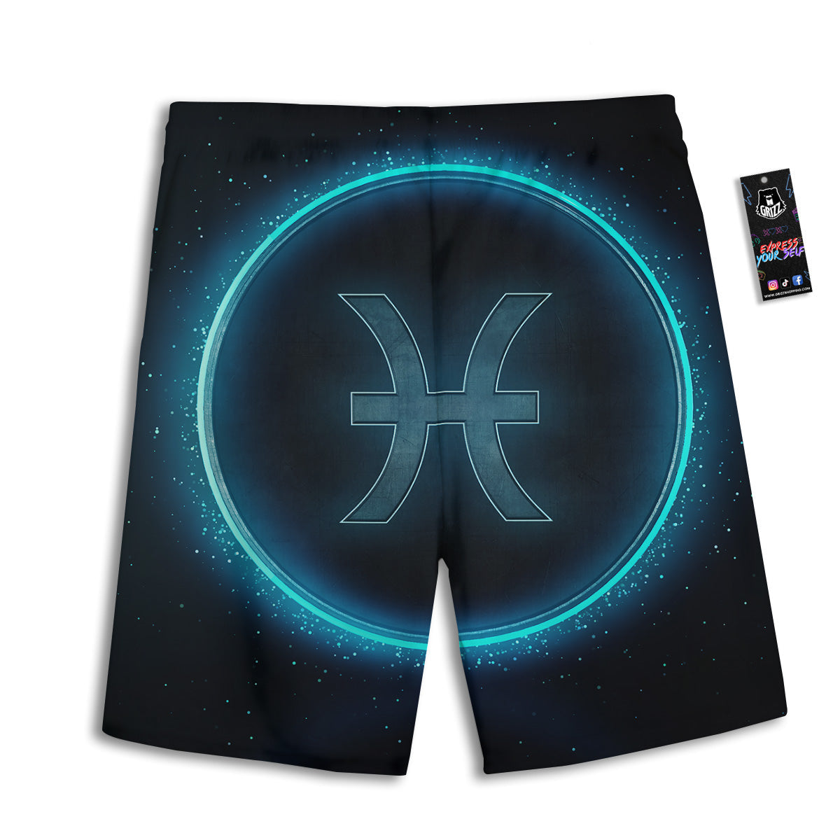 Zodiac Sign Blue Pisces Print Men's Athletic Shorts