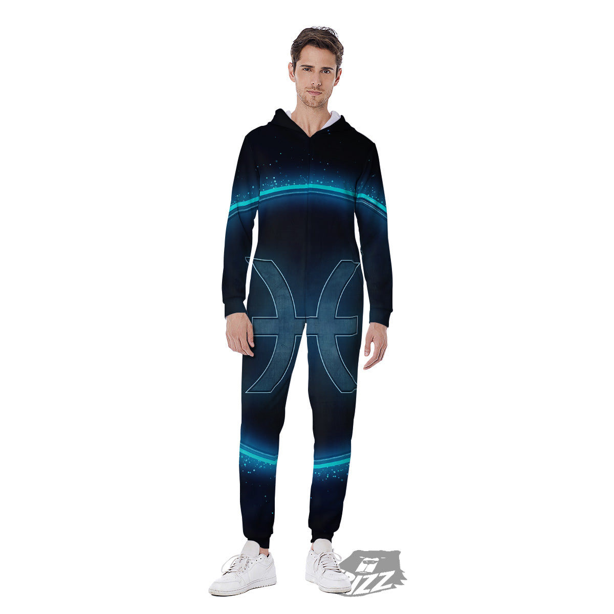Zodiac Sign Blue Pisces Print Men's Jumpsuit-grizzshop