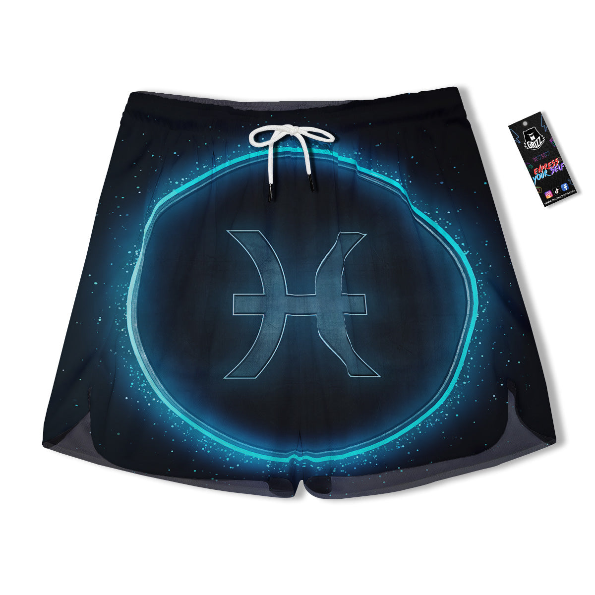 Zodiac Sign Blue Pisces Print Men's Running Shorts-grizzshop