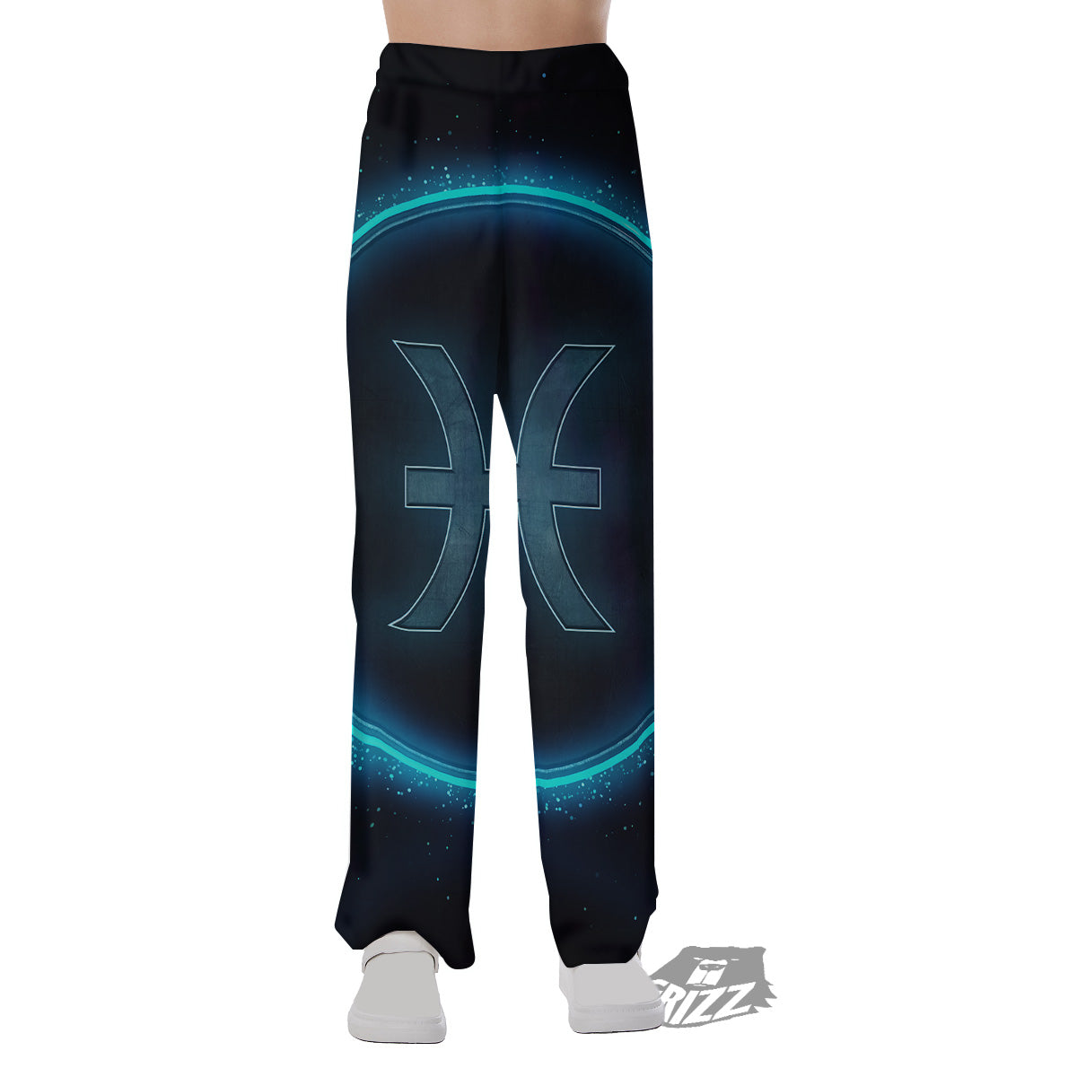 Zodiac Sign Blue Pisces Print Pajama Pants-grizzshop
