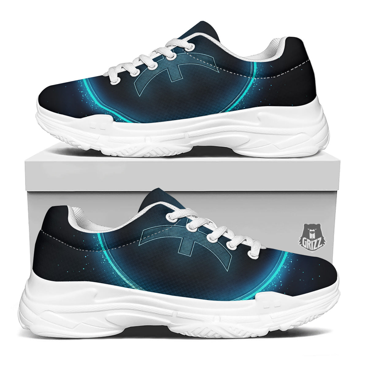 Zodiac Sign Blue Pisces Print White Chunky Shoes-grizzshop