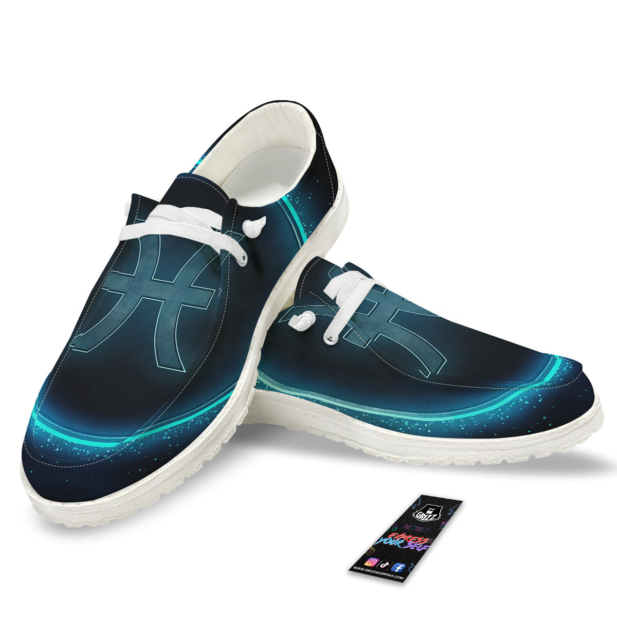 Zodiac Sign Blue Pisces Print White Loafers-grizzshop