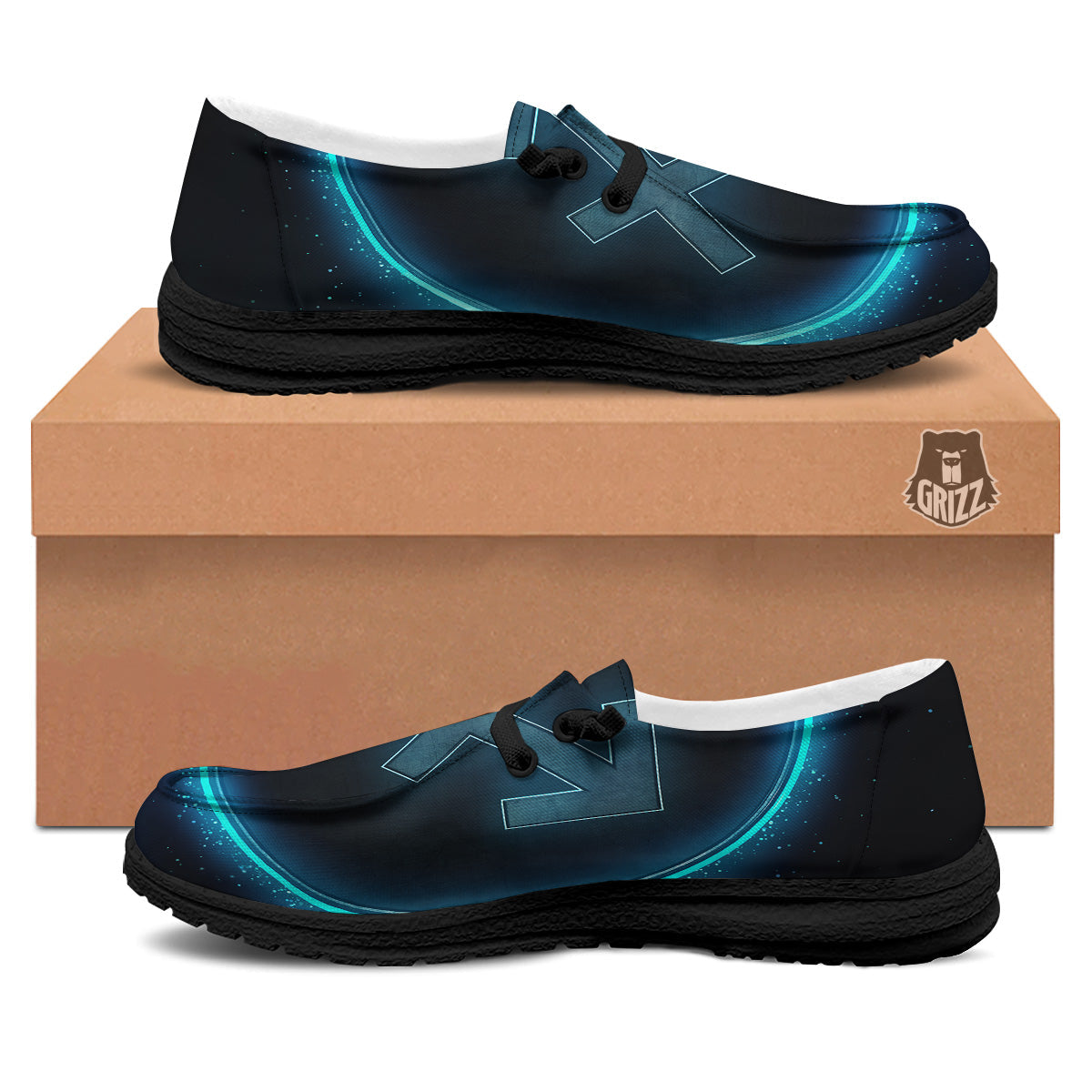 Zodiac Sign Blue Sagittarius Print Black Loafers-grizzshop