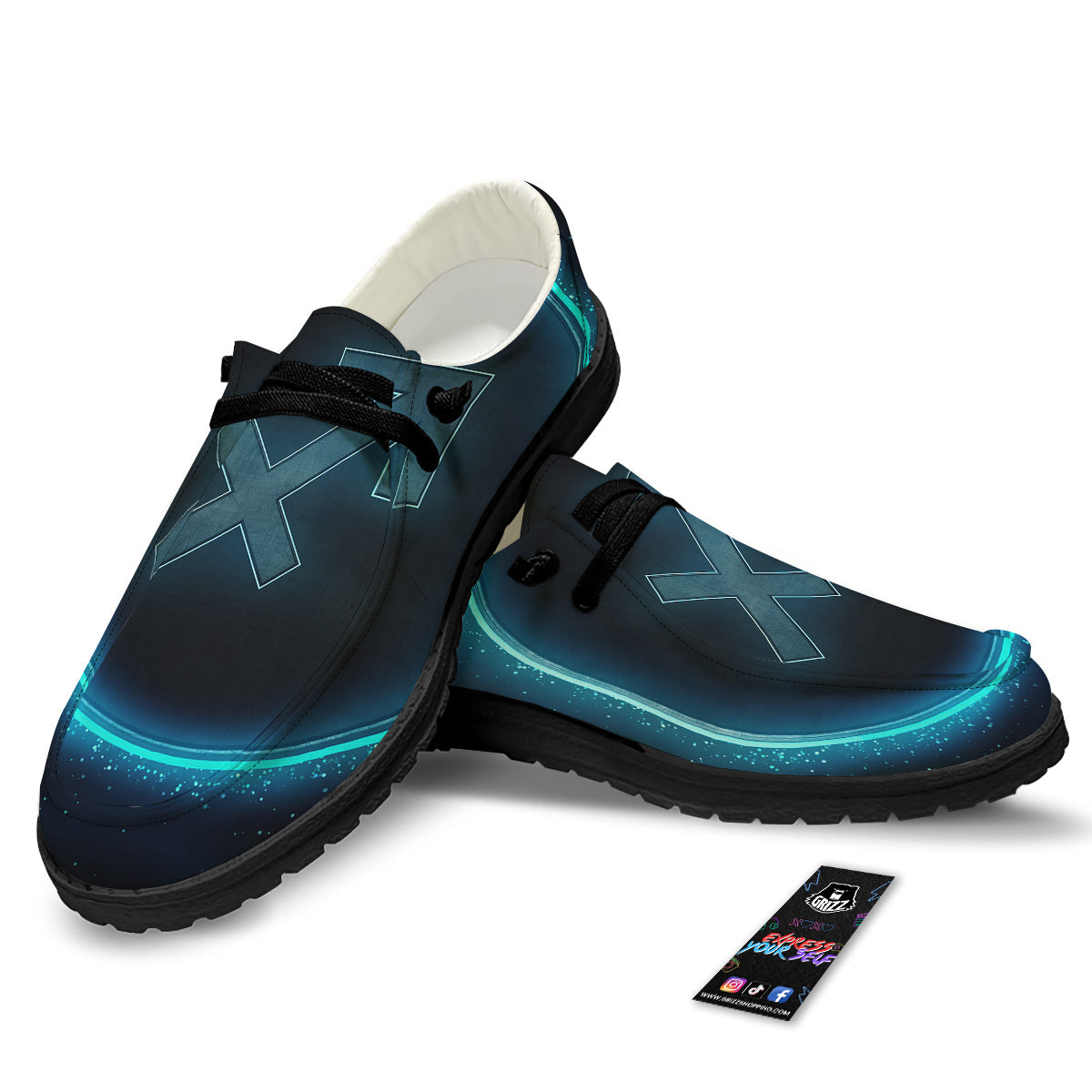 Zodiac Sign Blue Sagittarius Print Black Loafers-grizzshop