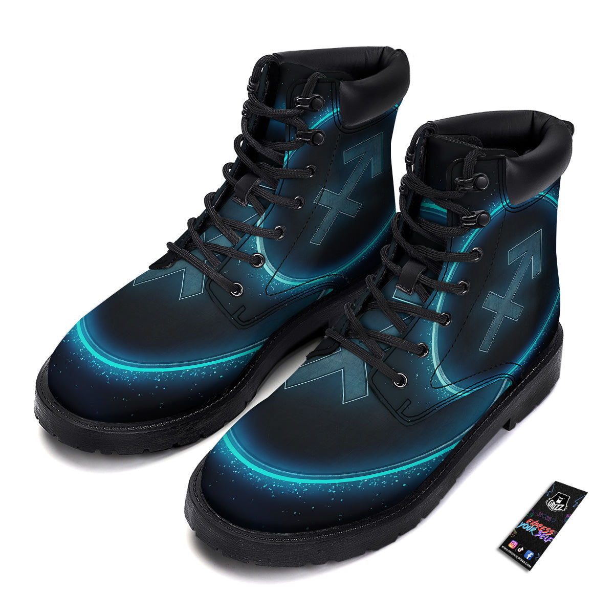 Zodiac Sign Blue Sagittarius Print Boots-grizzshop