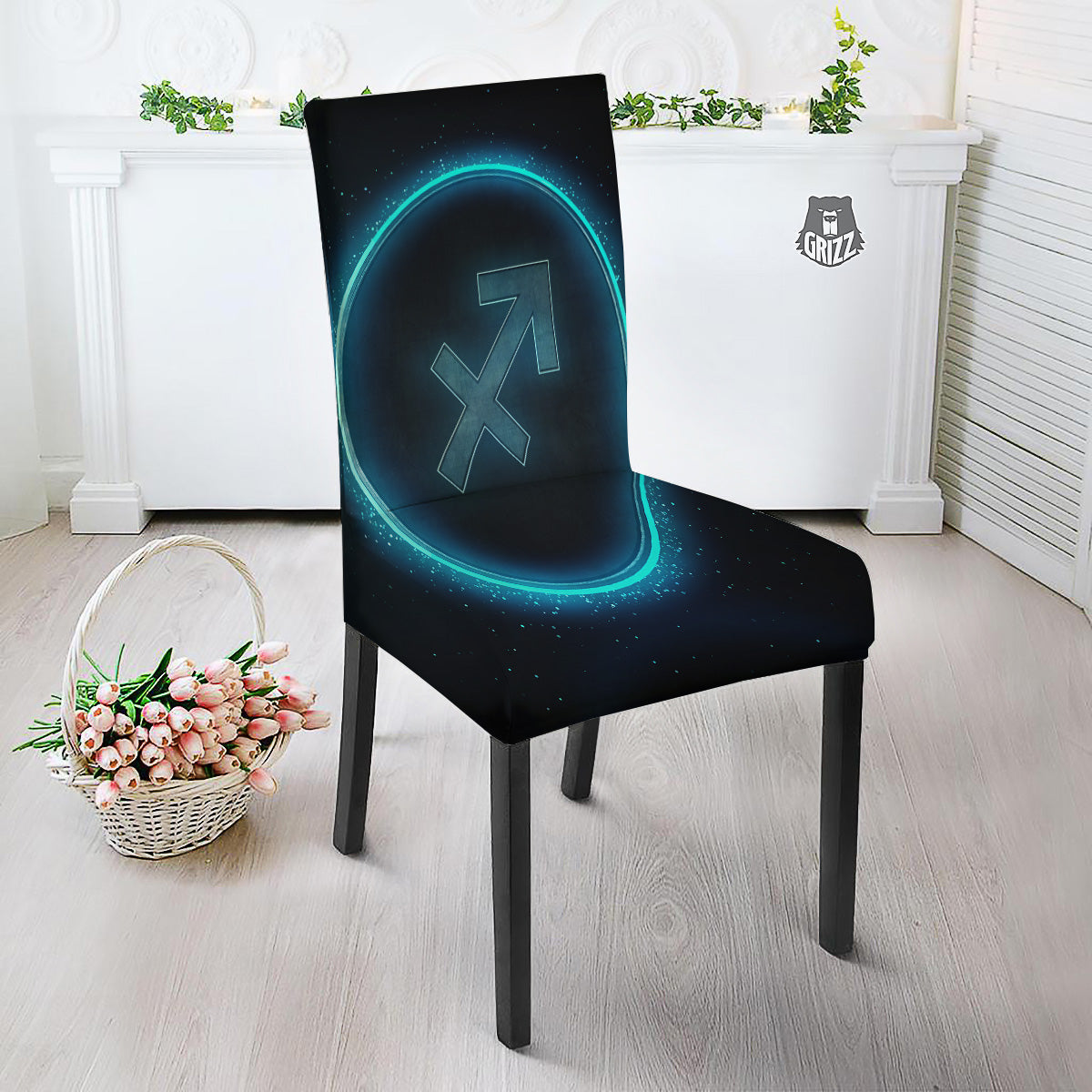 Zodiac Sign Blue Sagittarius Print Dining Chair Slipcover-grizzshop