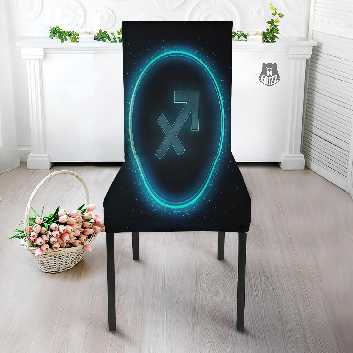 Zodiac Sign Blue Sagittarius Print Dining Chair Slipcover-grizzshop