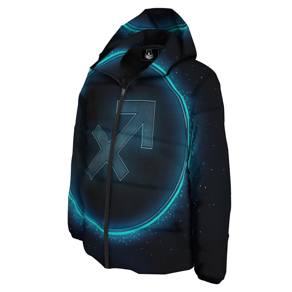 Zodiac Sign Blue Sagittarius Print Down Jacket-grizzshop