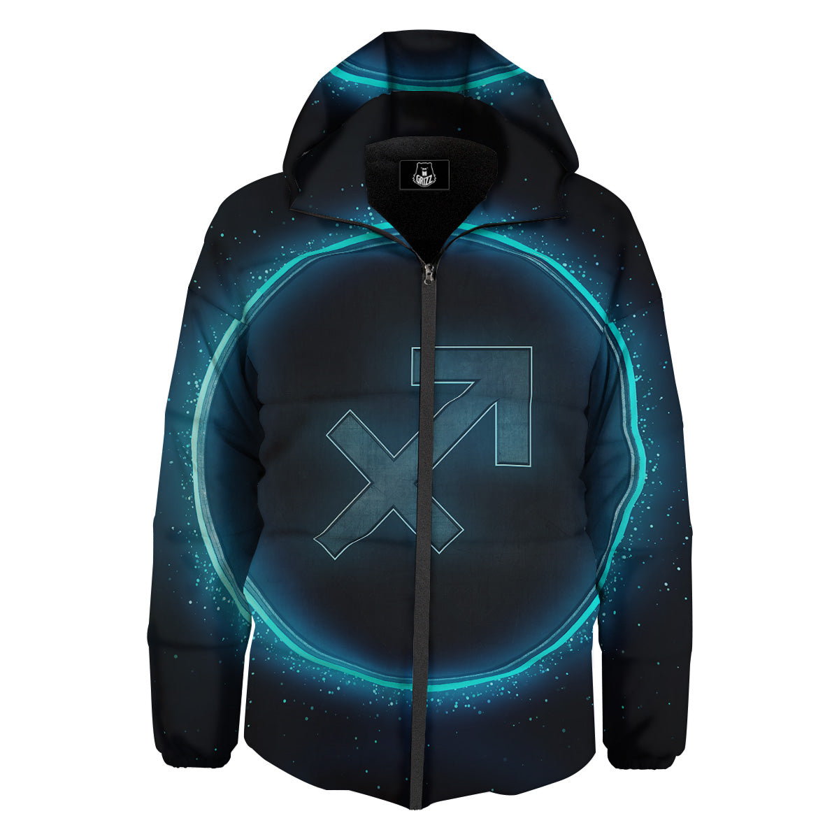 Zodiac Sign Blue Sagittarius Print Down Jacket-grizzshop
