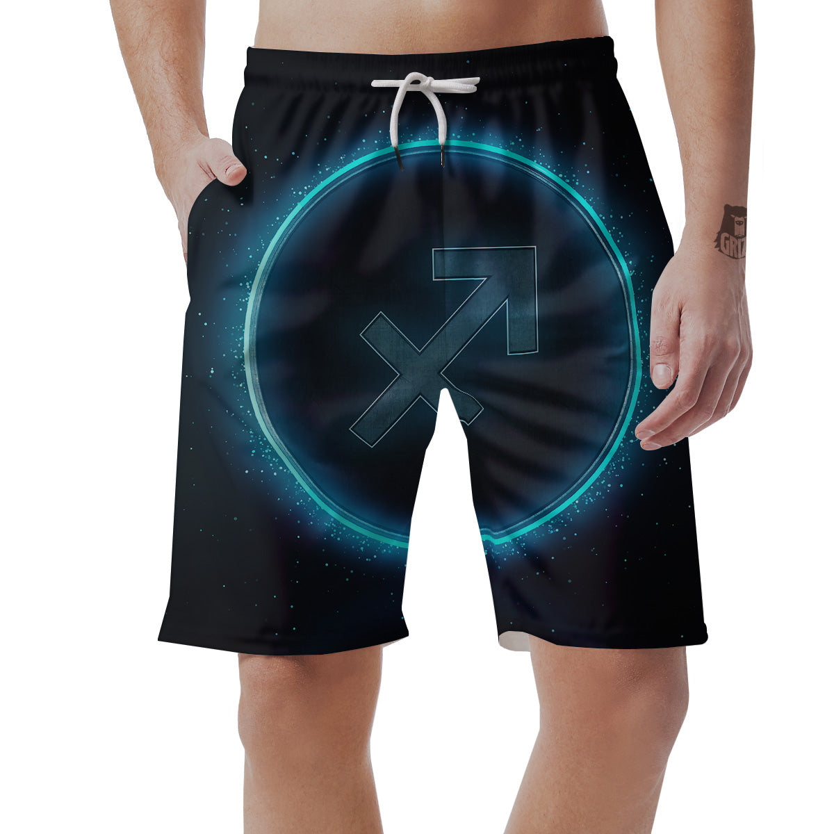 Zodiac Sign Blue Sagittarius Print Men's Shorts-grizzshop