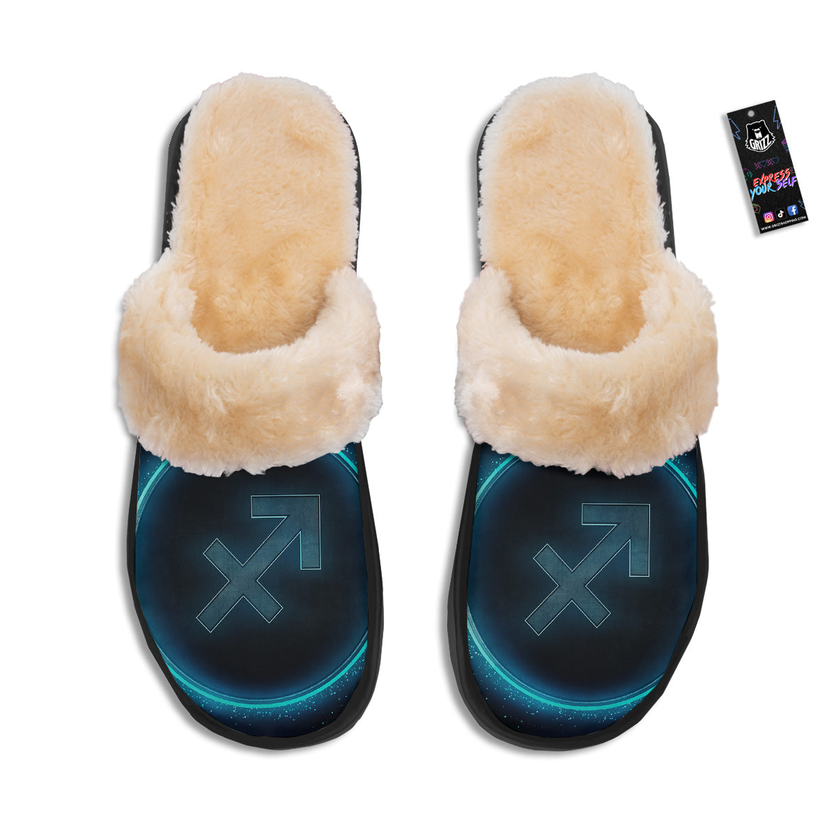 Zodiac Sign Blue Sagittarius Print Slippers-grizzshop