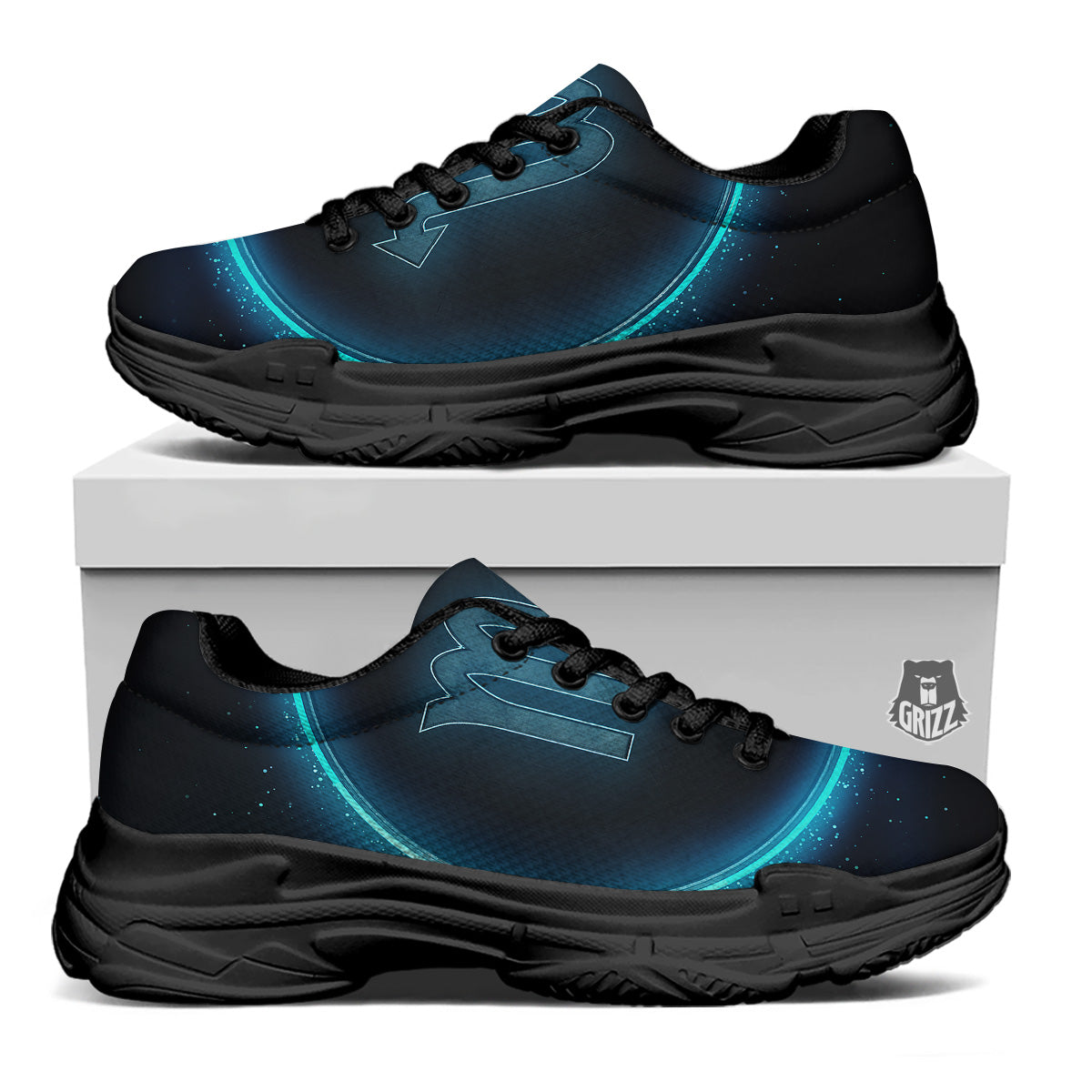Zodiac Sign Blue Scorpio Print Black Chunky Shoes-grizzshop