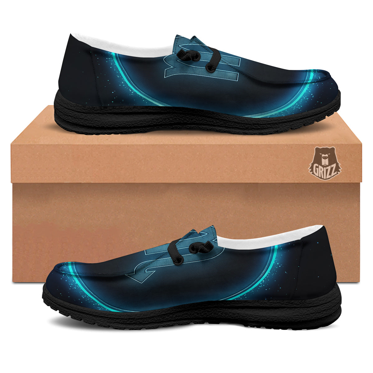 Zodiac Sign Blue Scorpio Print Black Loafers-grizzshop