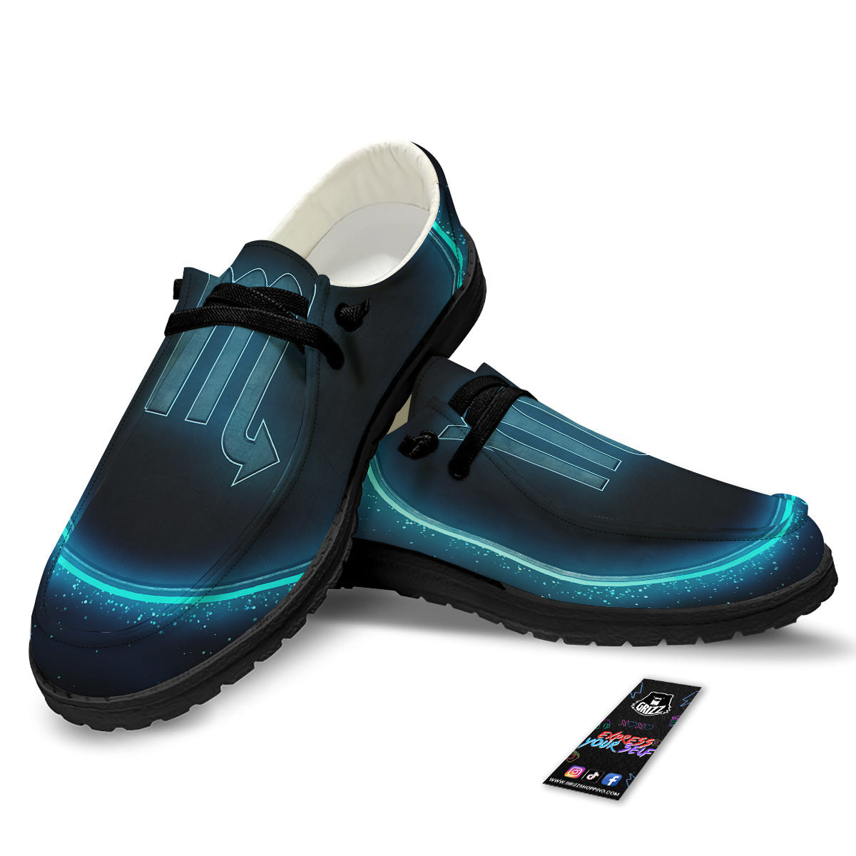 Zodiac Sign Blue Scorpio Print Black Loafers-grizzshop