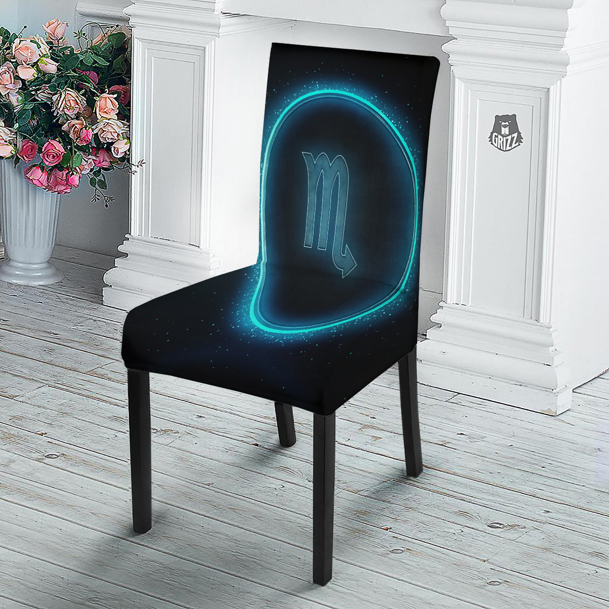 Zodiac Sign Blue Scorpio Print Dining Chair Slipcover-grizzshop