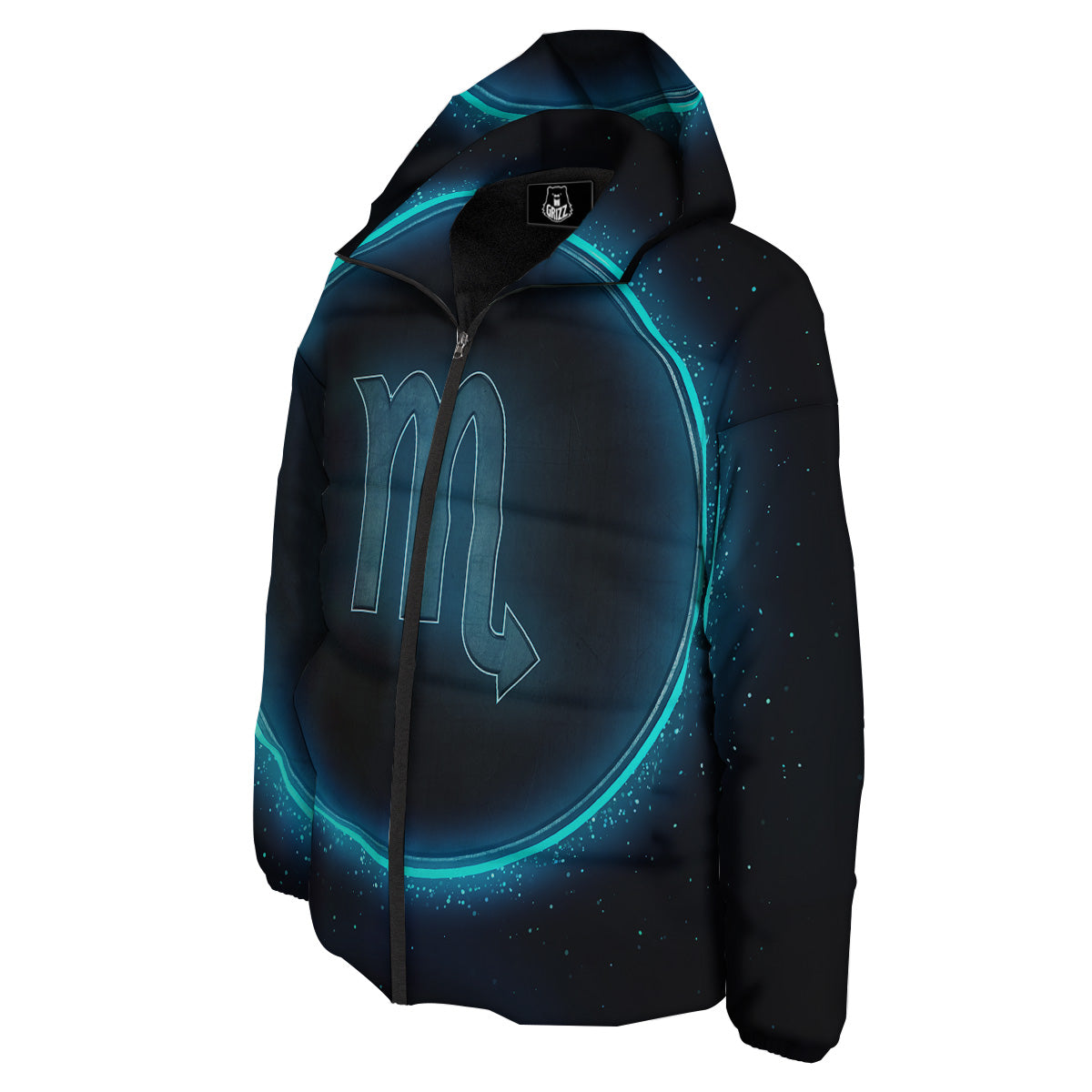 Zodiac Sign Blue Scorpio Print Down Jacket-grizzshop
