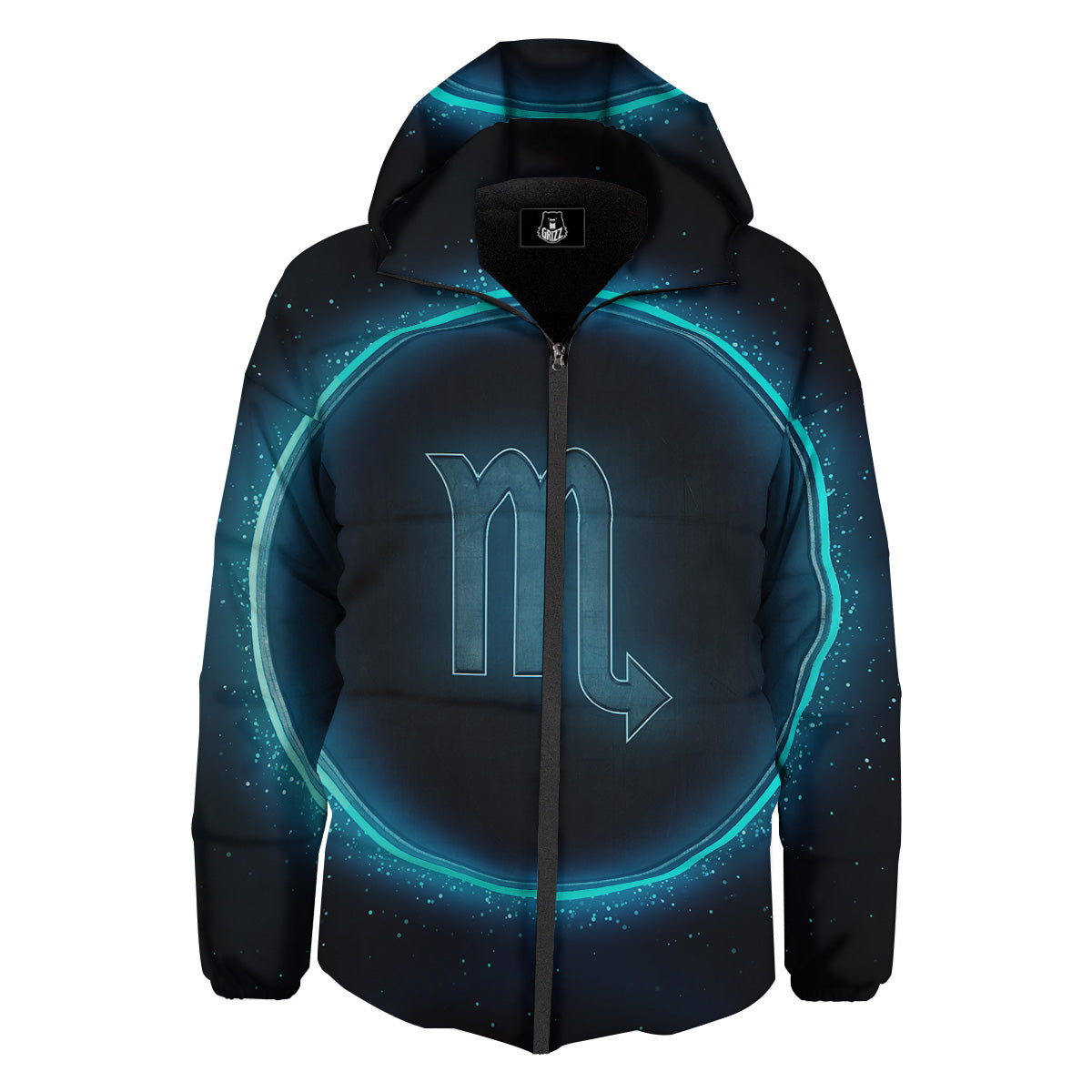 Zodiac Sign Blue Scorpio Print Down Jacket-grizzshop