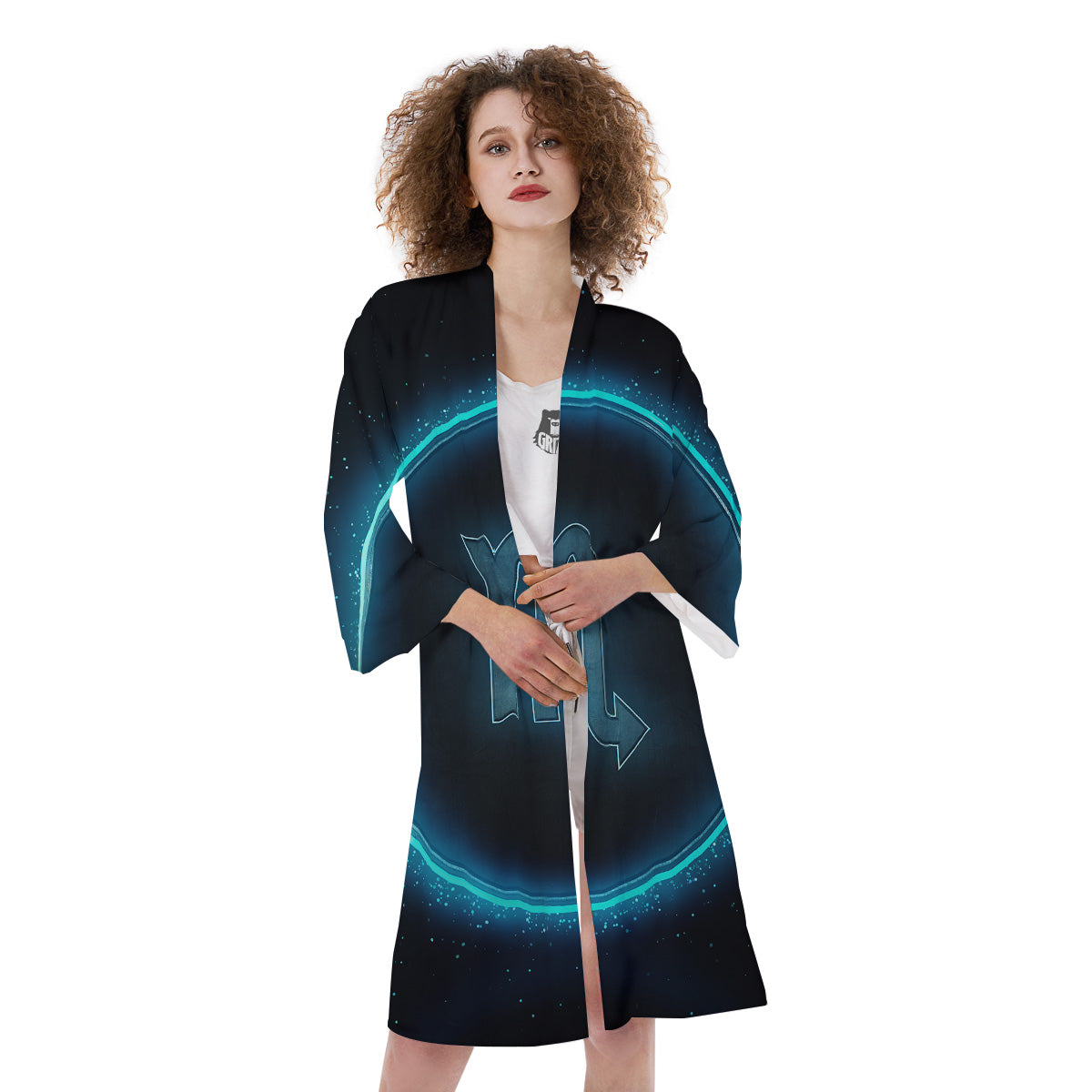 Zodiac Sign Blue Scorpio Print Kimono-grizzshop