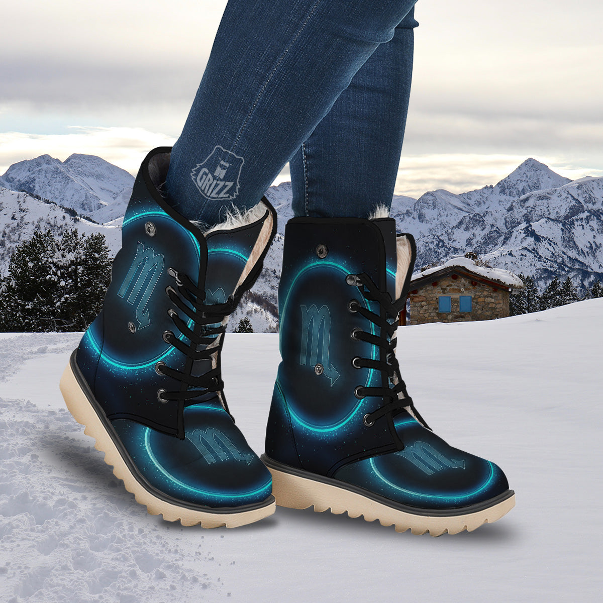 Zodiac Sign Blue Scorpio Print Snow Boots-grizzshop