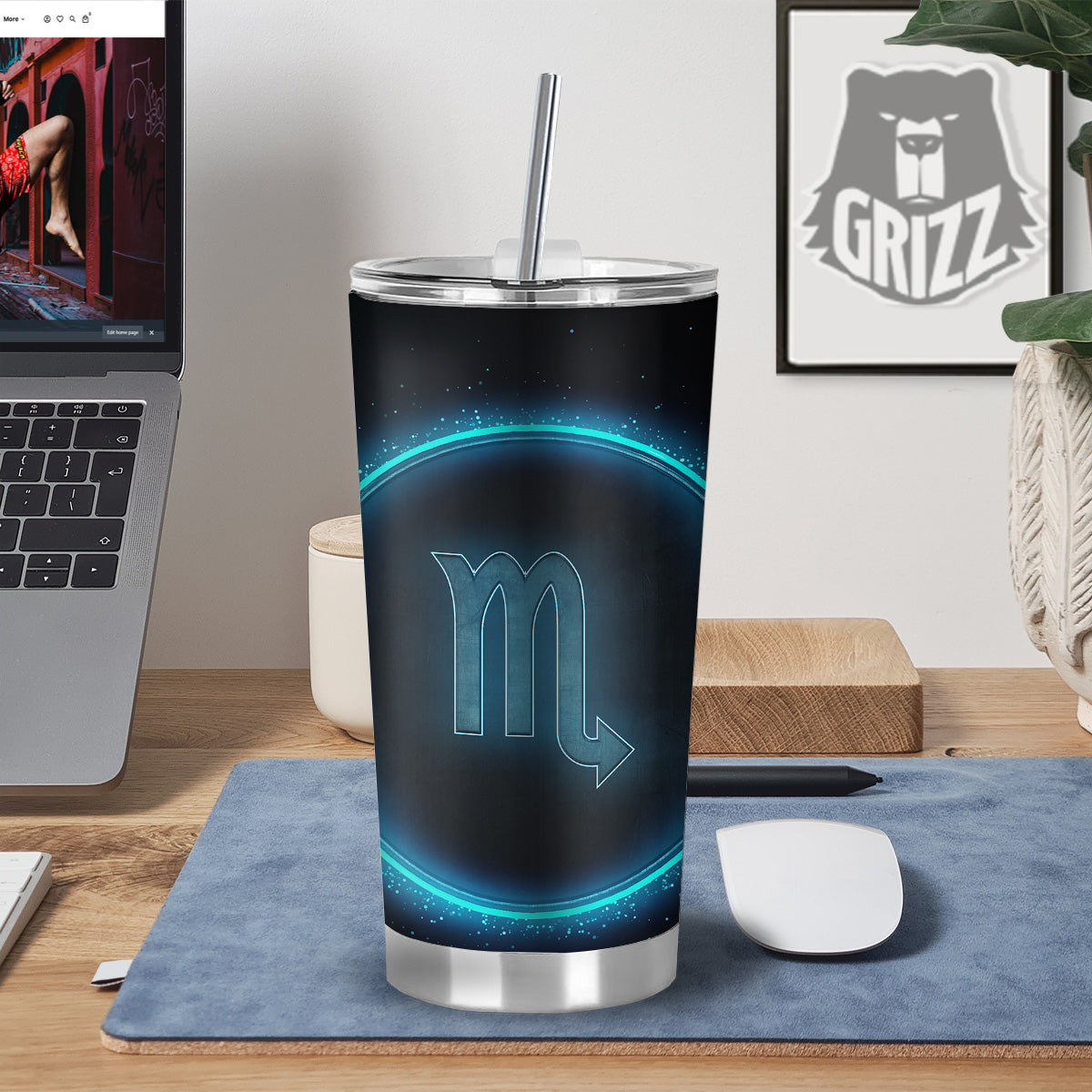 Zodiac Sign Blue Scorpio Print Tumbler-grizzshop