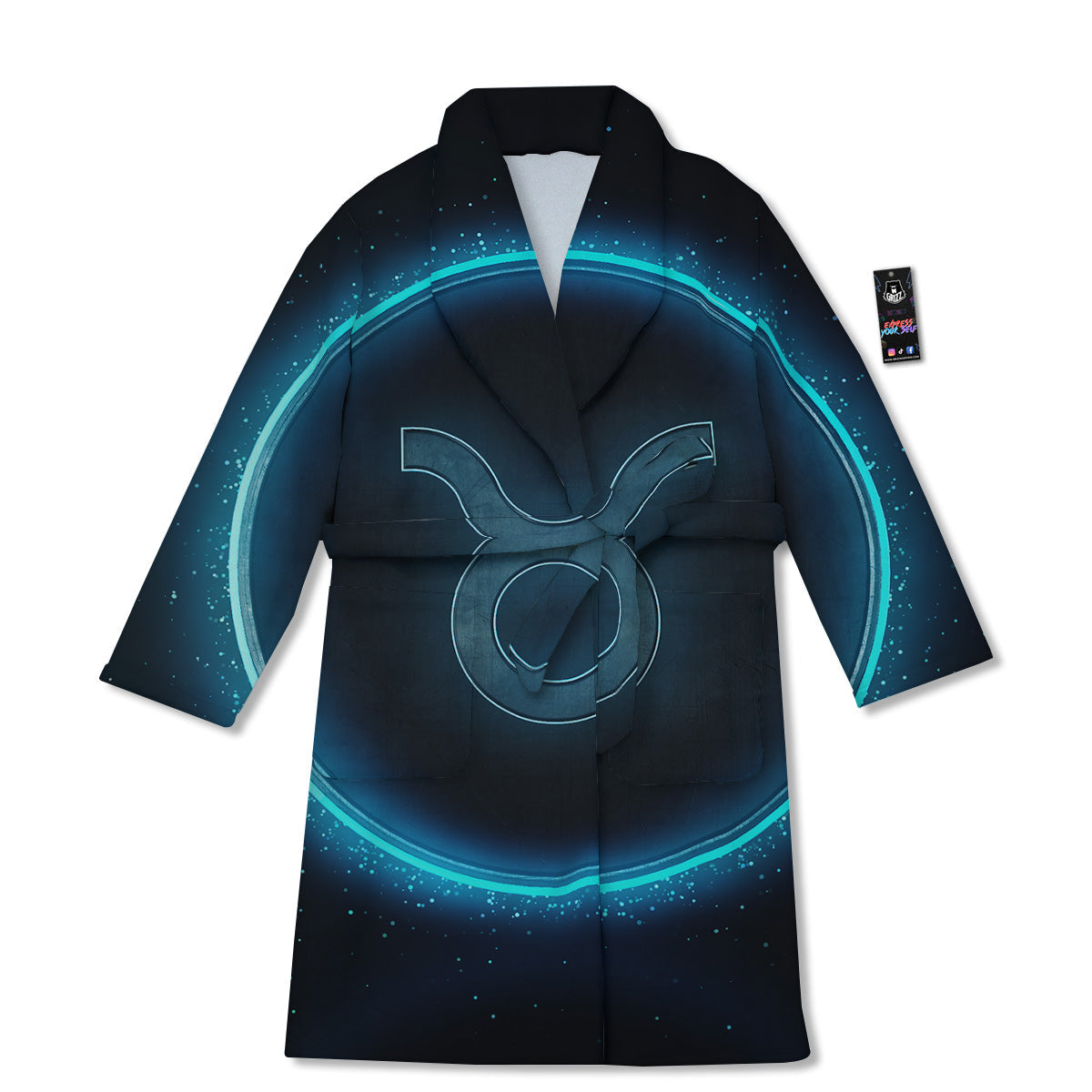 Zodiac Sign Blue Taurus Print Bathrobe-grizzshop