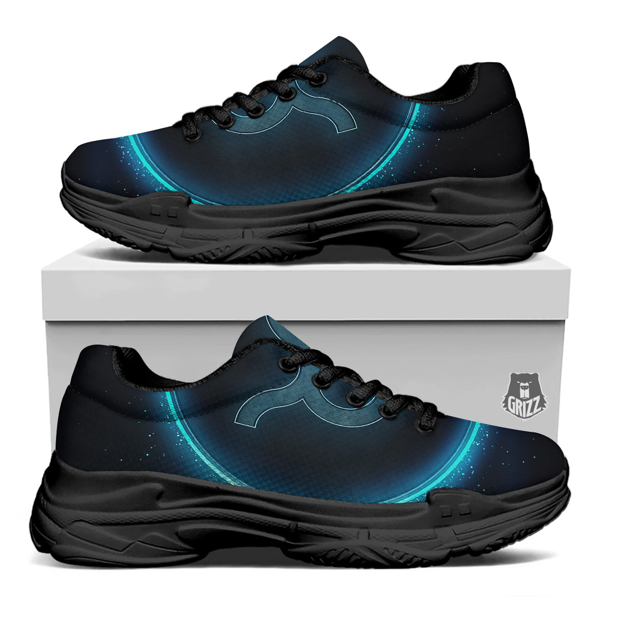 Zodiac Sign Blue Taurus Print Black Chunky Shoes-grizzshop