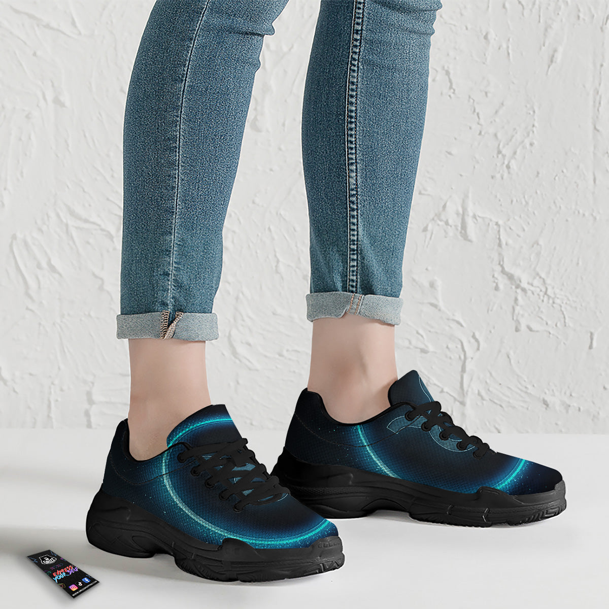 Zodiac Sign Blue Taurus Print Black Chunky Shoes-grizzshop