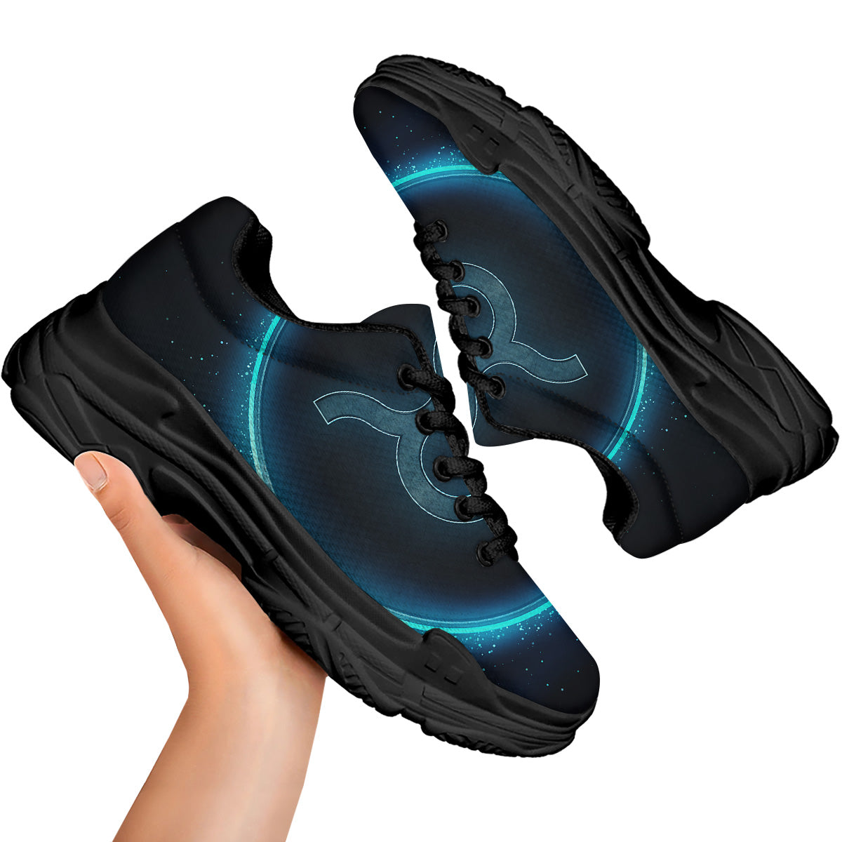 Zodiac Sign Blue Taurus Print Black Chunky Shoes-grizzshop